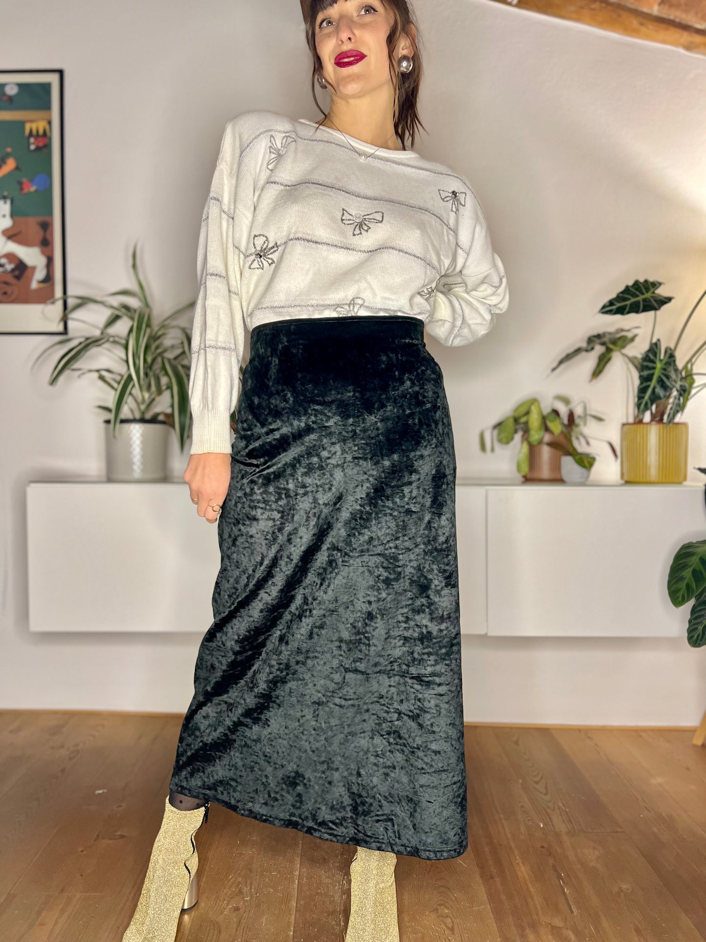 1990's vintage black velvet maxi skirt
