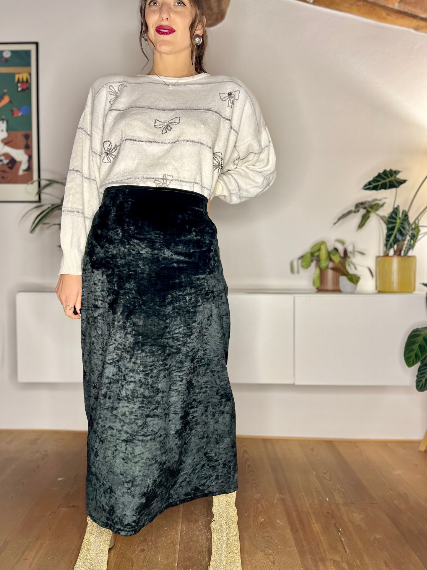 1990's vintage black velvet maxi skirt
