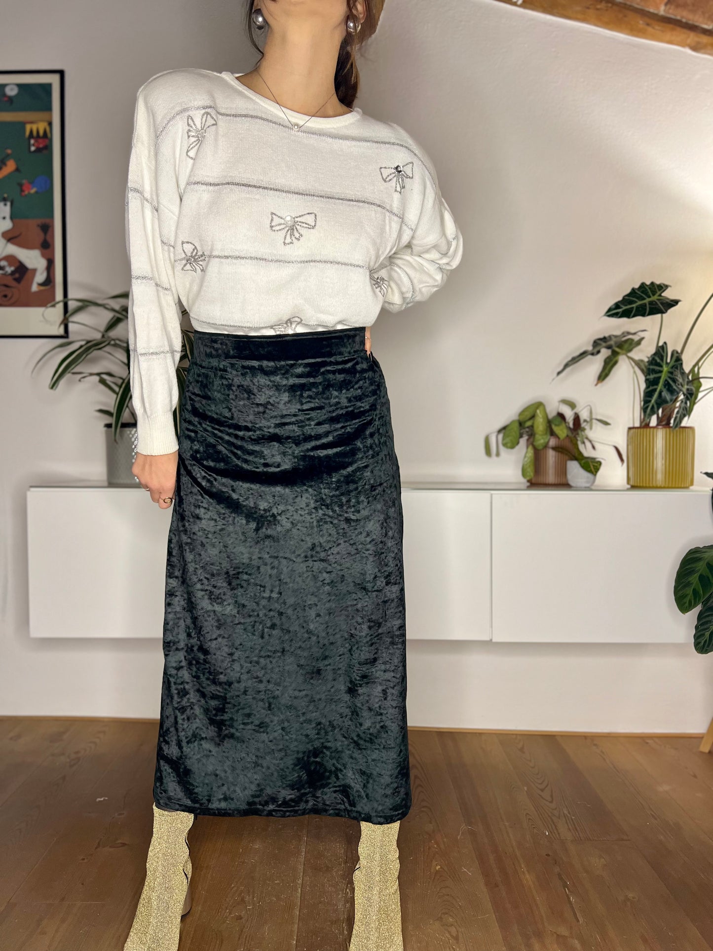1990's vintage black velvet maxi skirt