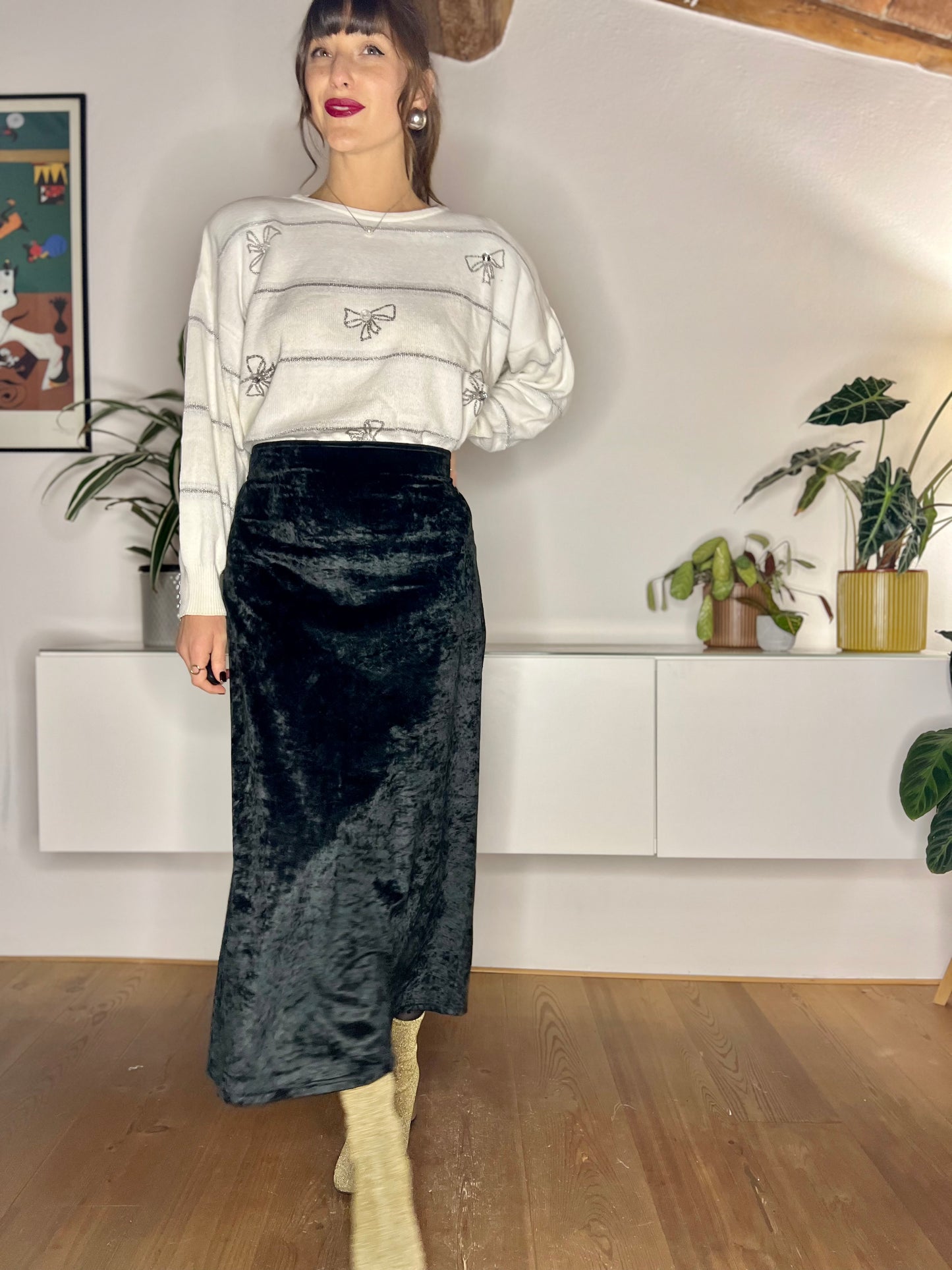 1990's vintage black velvet maxi skirt