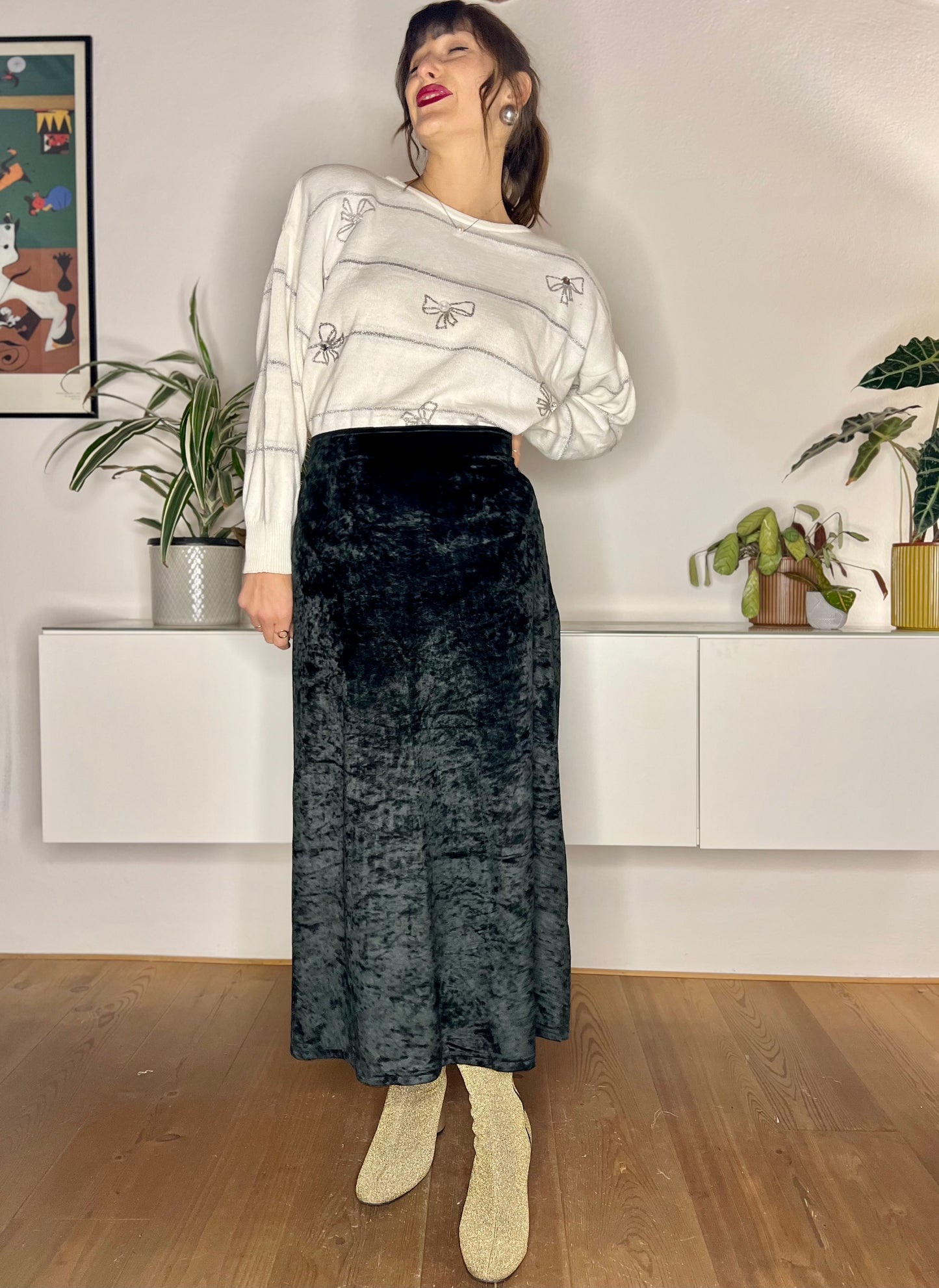 1990's vintage black velvet maxi skirt