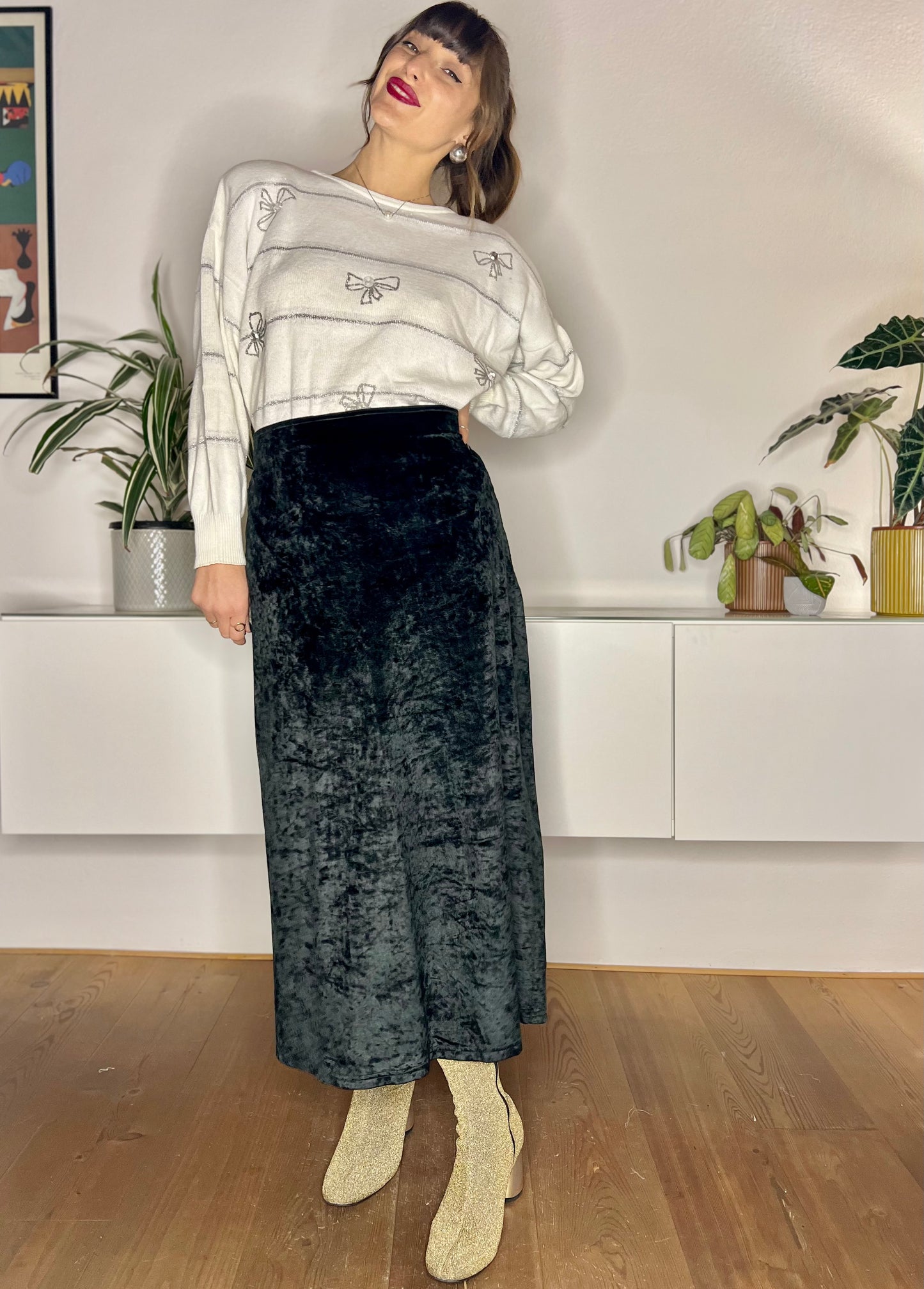 1990's vintage black velvet maxi skirt