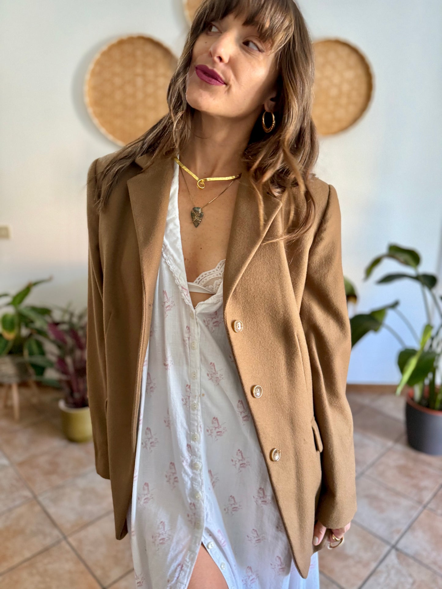 1970's vintage cashmere wool blend tan oversize blazer