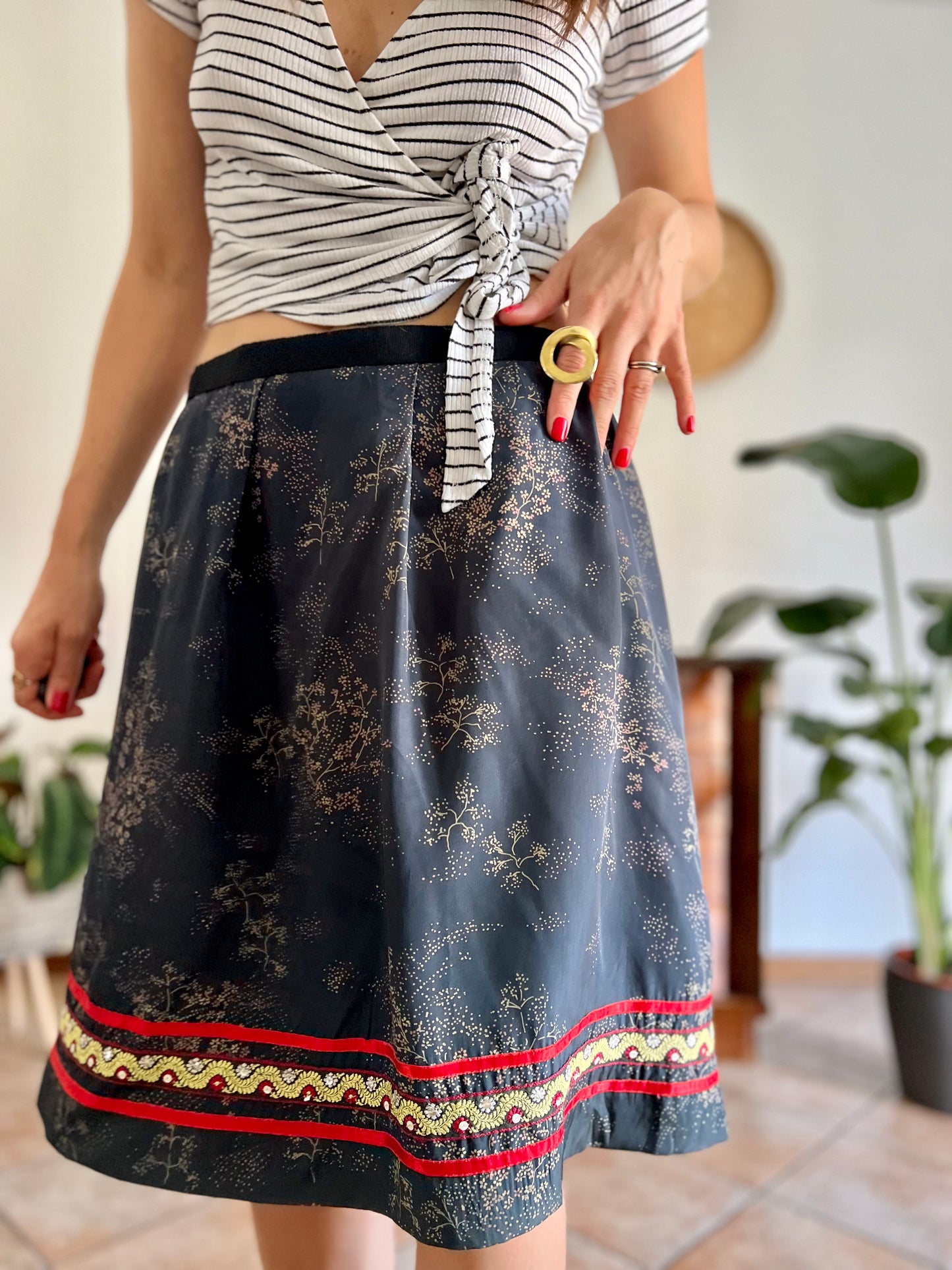 1970's vintage Navy, red and yellow floral midi dress