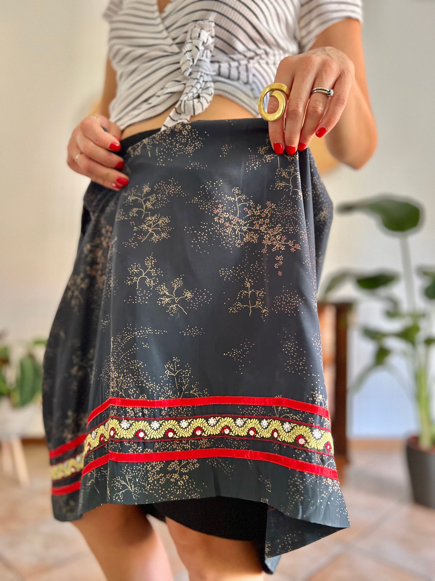 1970's vintage Navy, red and yellow floral midi dress
