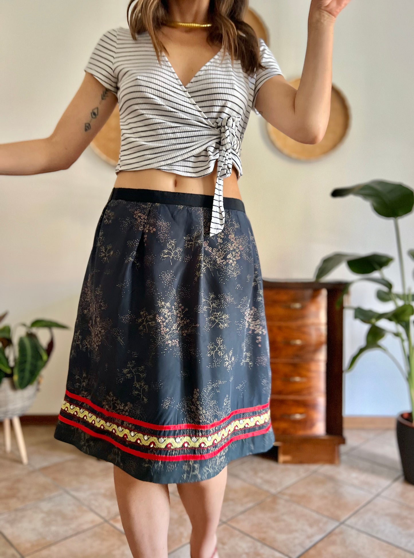 1970's vintage Navy, red and yellow floral midi dress