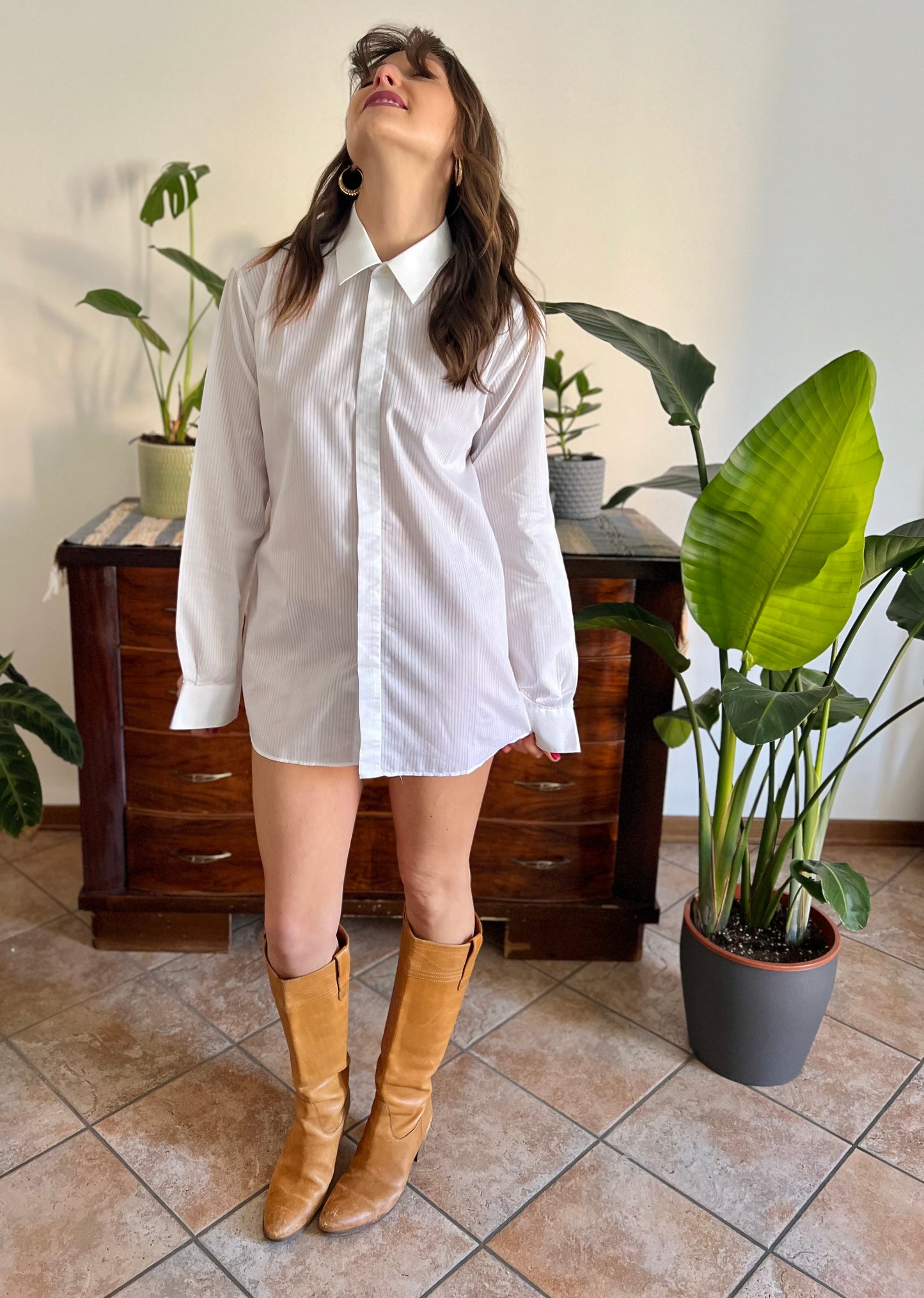 1970's vintage white button down with sheer pin stripes