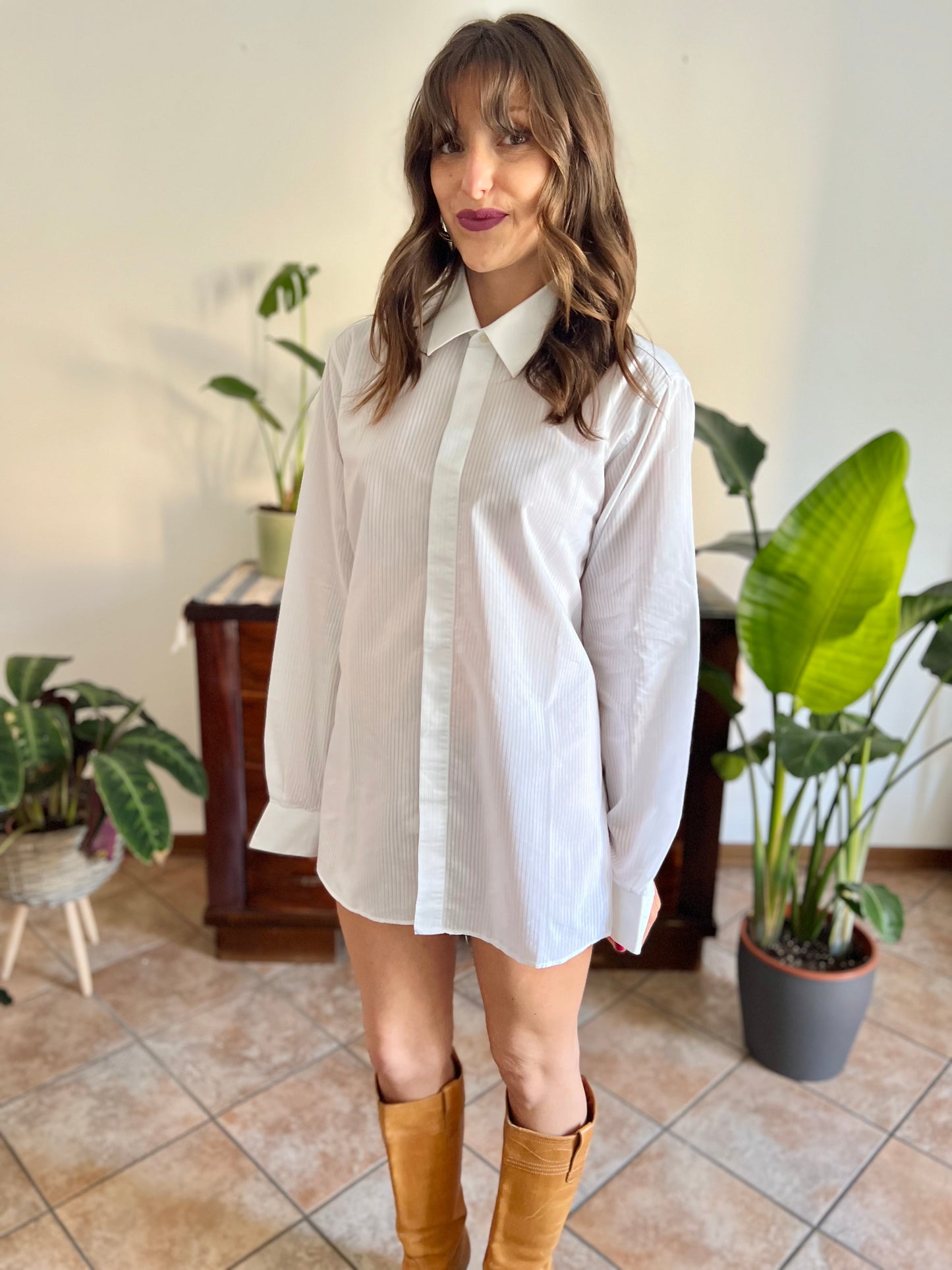 1970's vintage white button down with sheer pin stripes