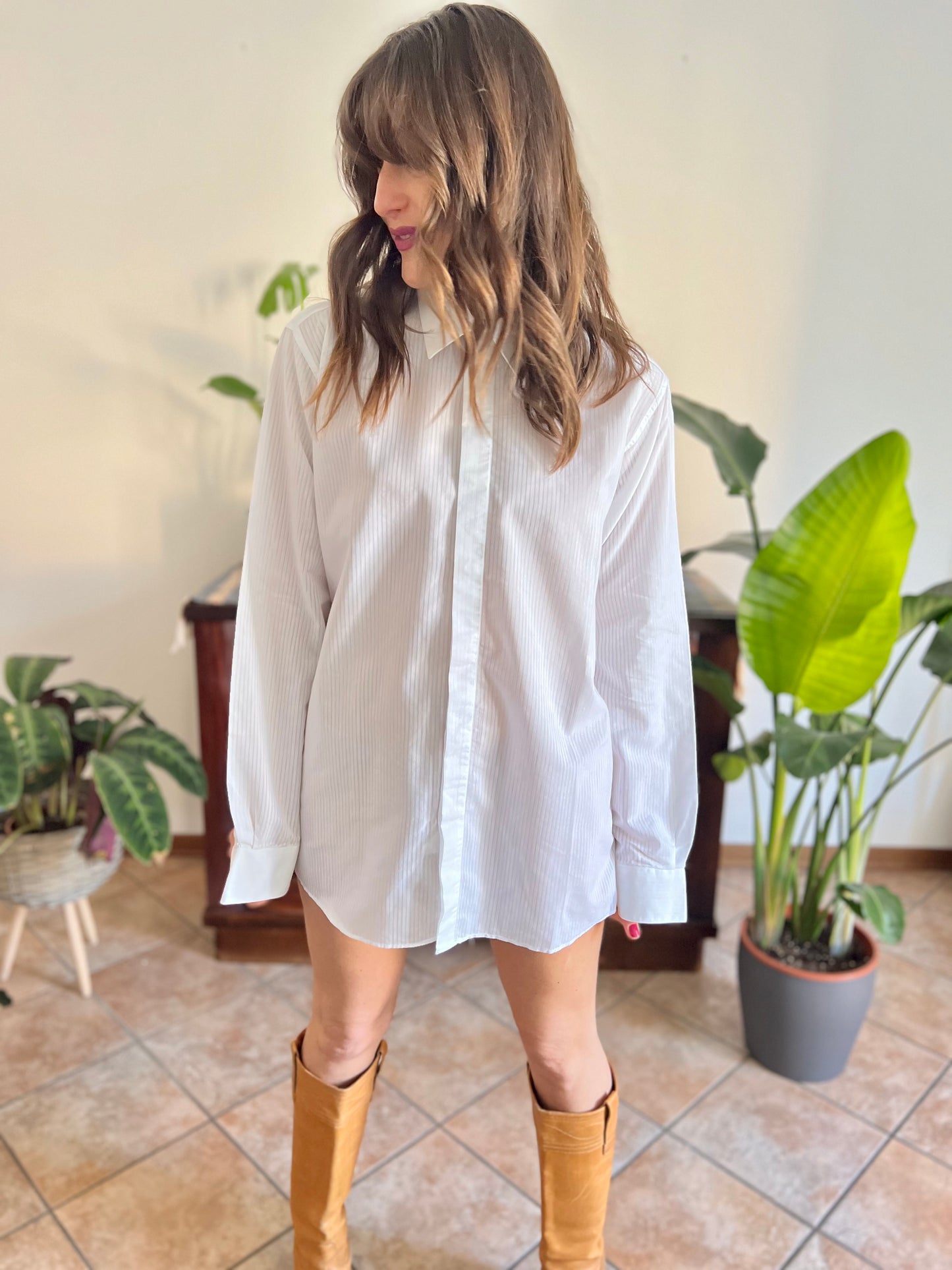 1970's vintage white button down with sheer pin stripes