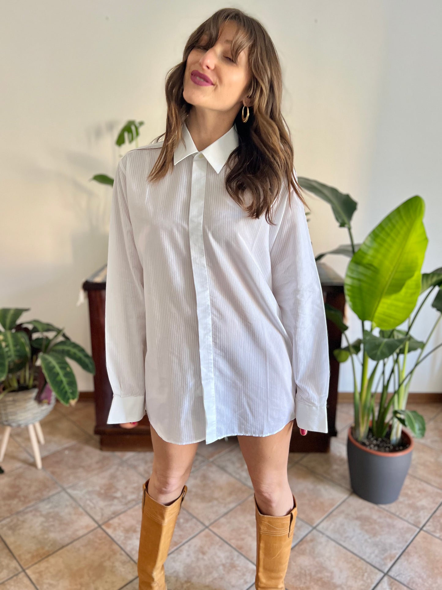 1970's vintage white button down with sheer pin stripes