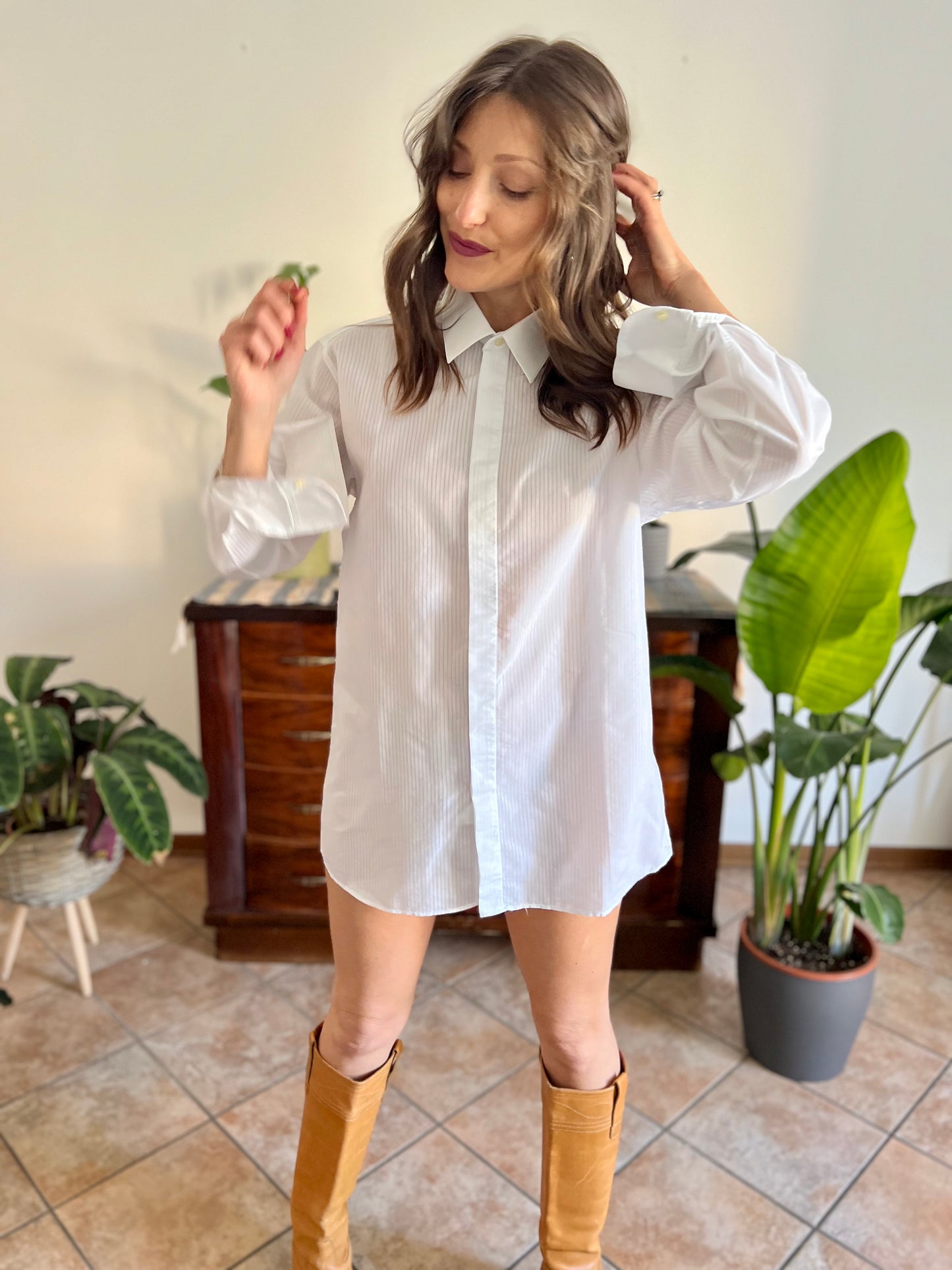 1970's vintage white button down with sheer pin stripes