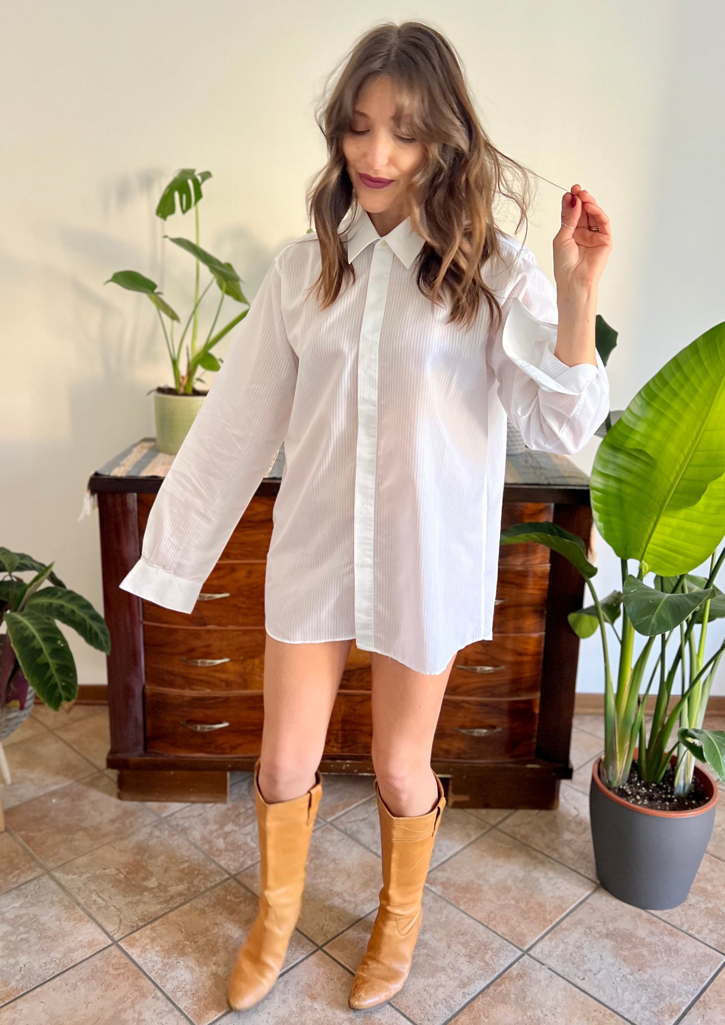 1970's vintage white button down with sheer pin stripes