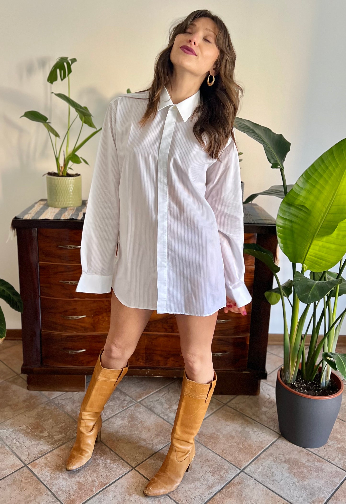 1970's vintage white button down with sheer pin stripes