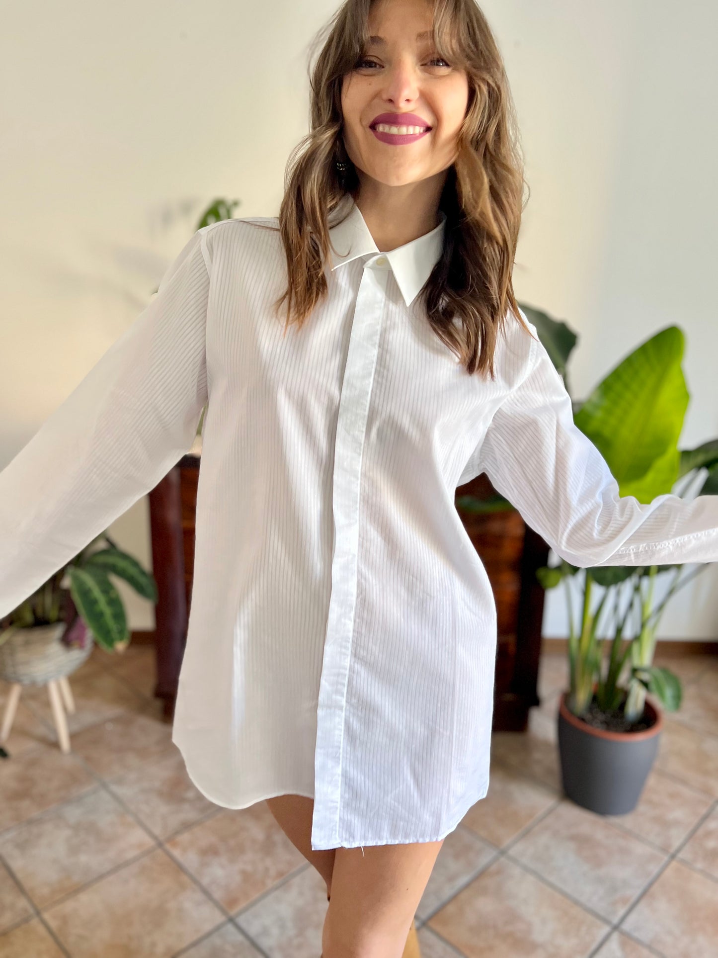 1970's vintage white button down with sheer pin stripes