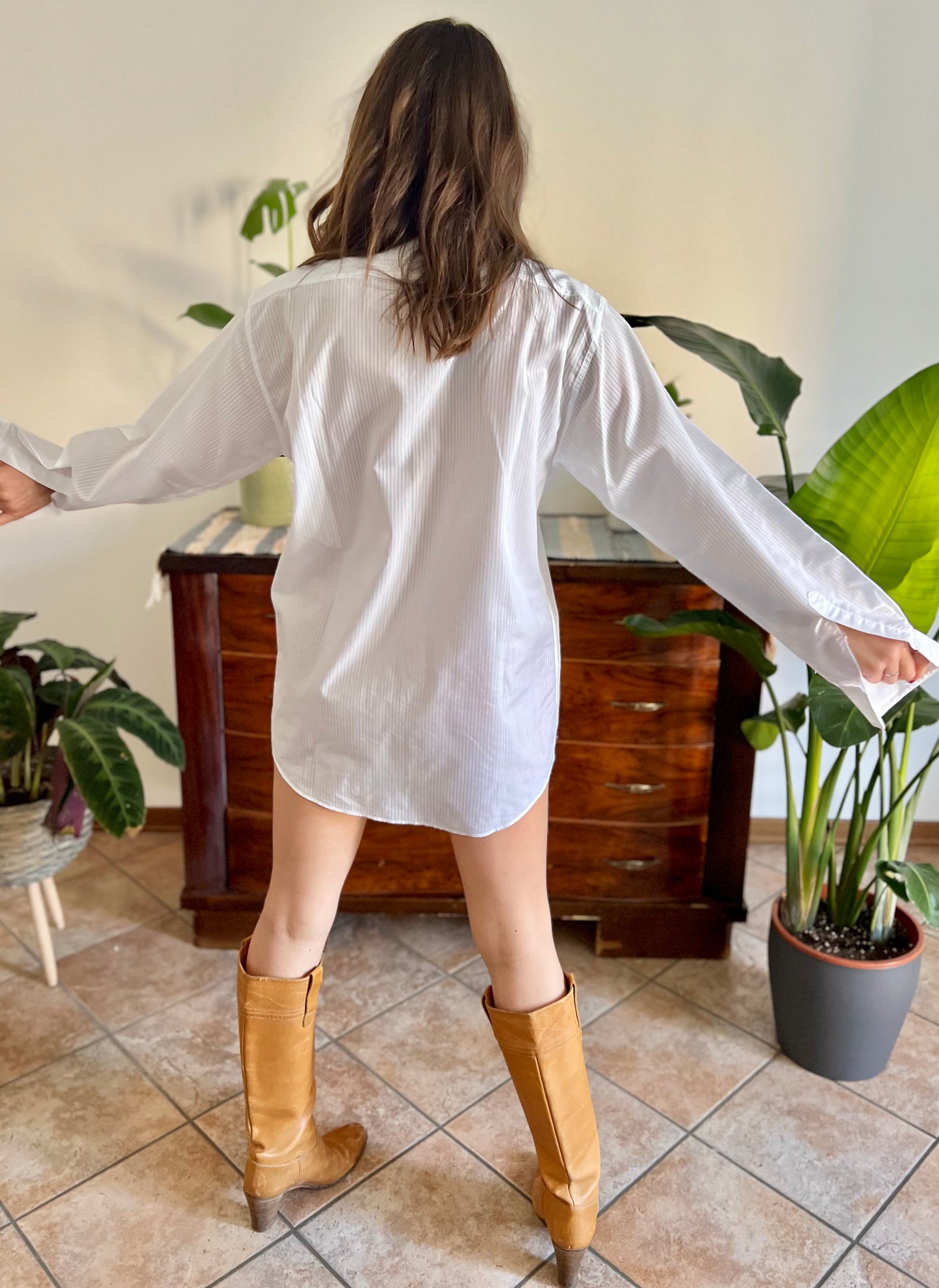 1970's vintage white button down with sheer pin stripes