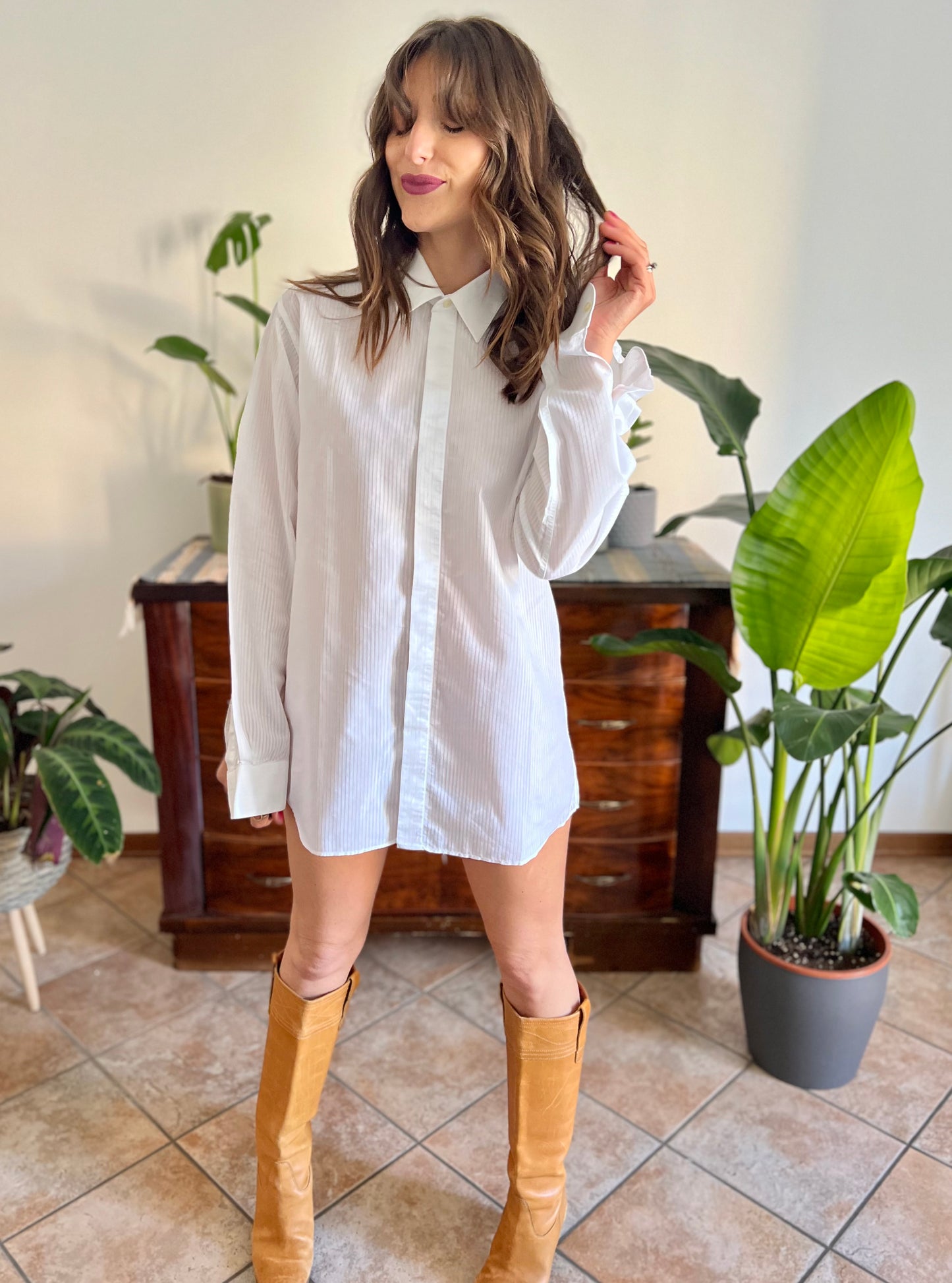 1970's vintage white button down with sheer pin stripes