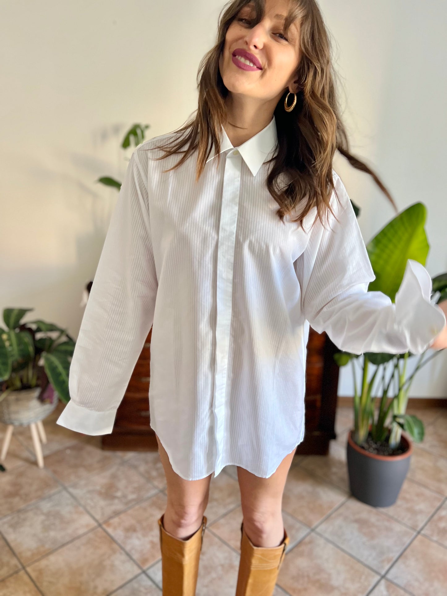 1970's vintage white button down with sheer pin stripes