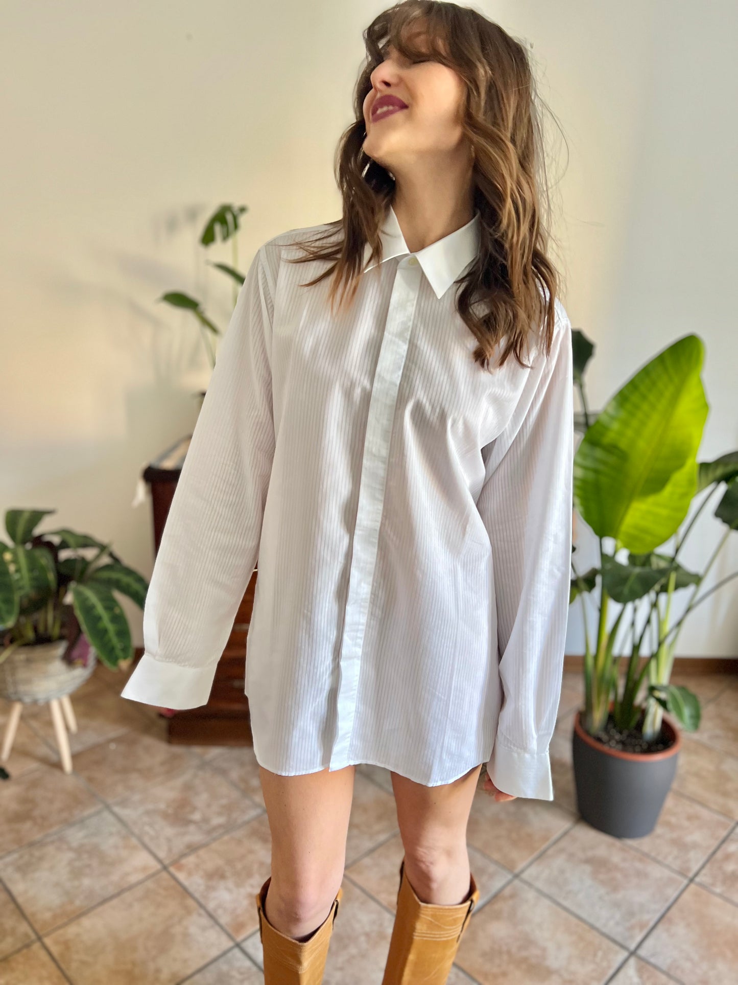 1970's vintage white button down with sheer pin stripes