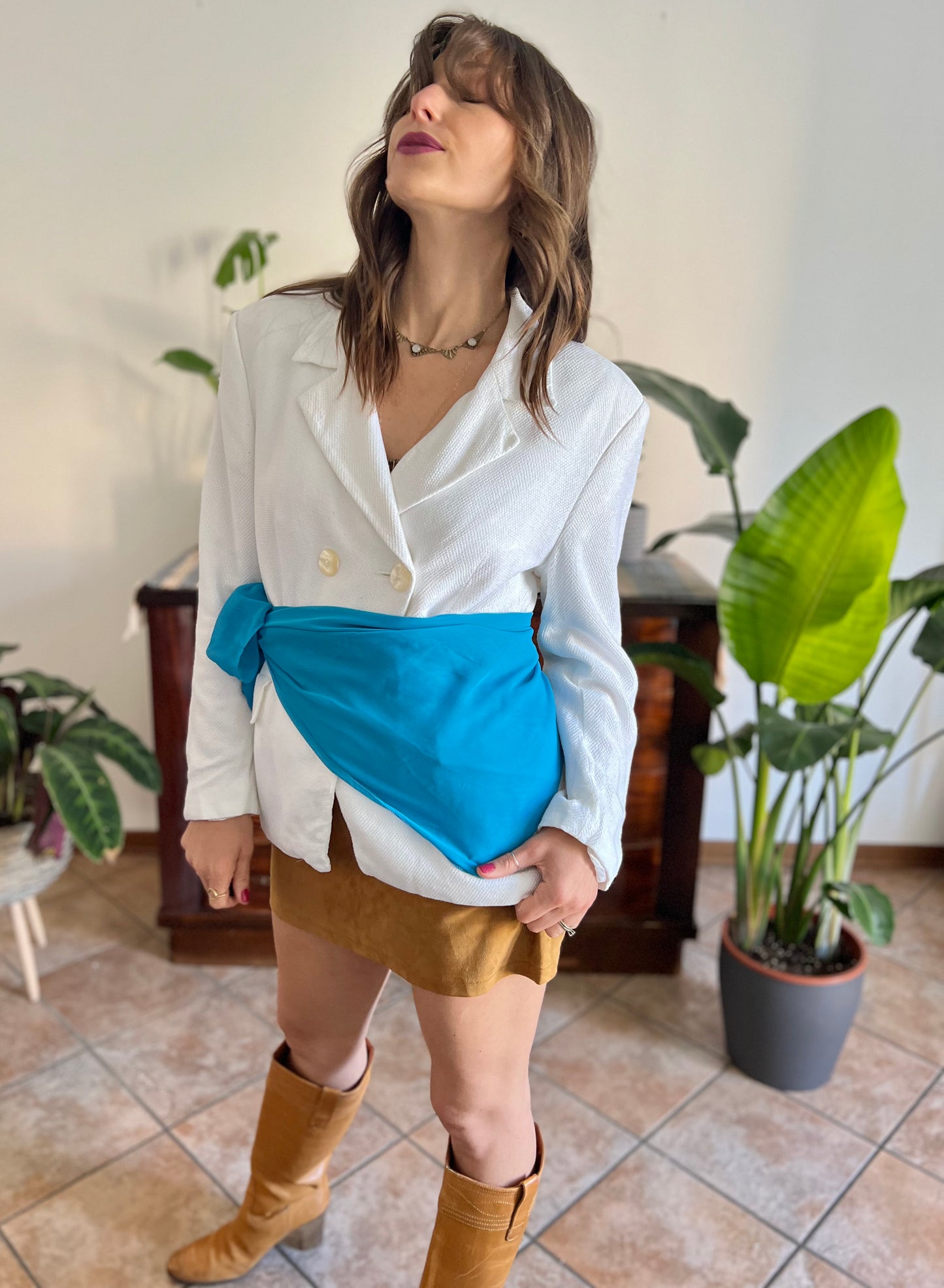 1970's vintage turquoise blue sheer scarf