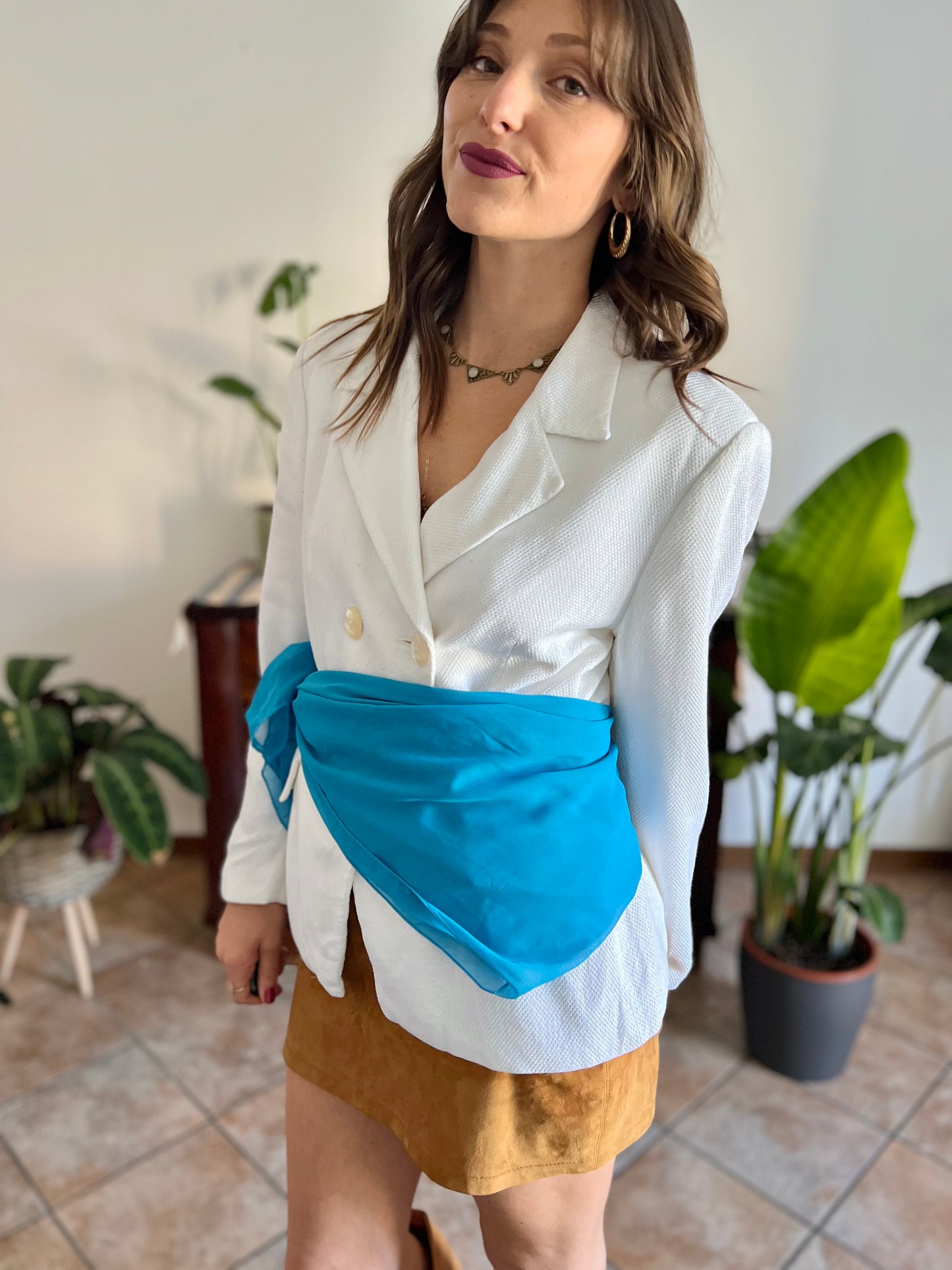 1970's vintage turquoise blue sheer scarf