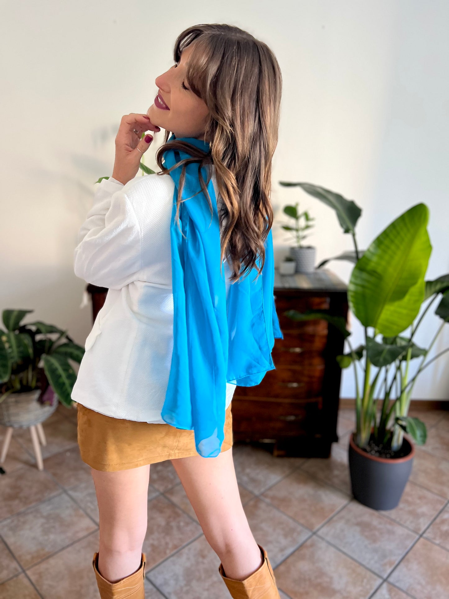 1970's vintage turquoise blue sheer scarf