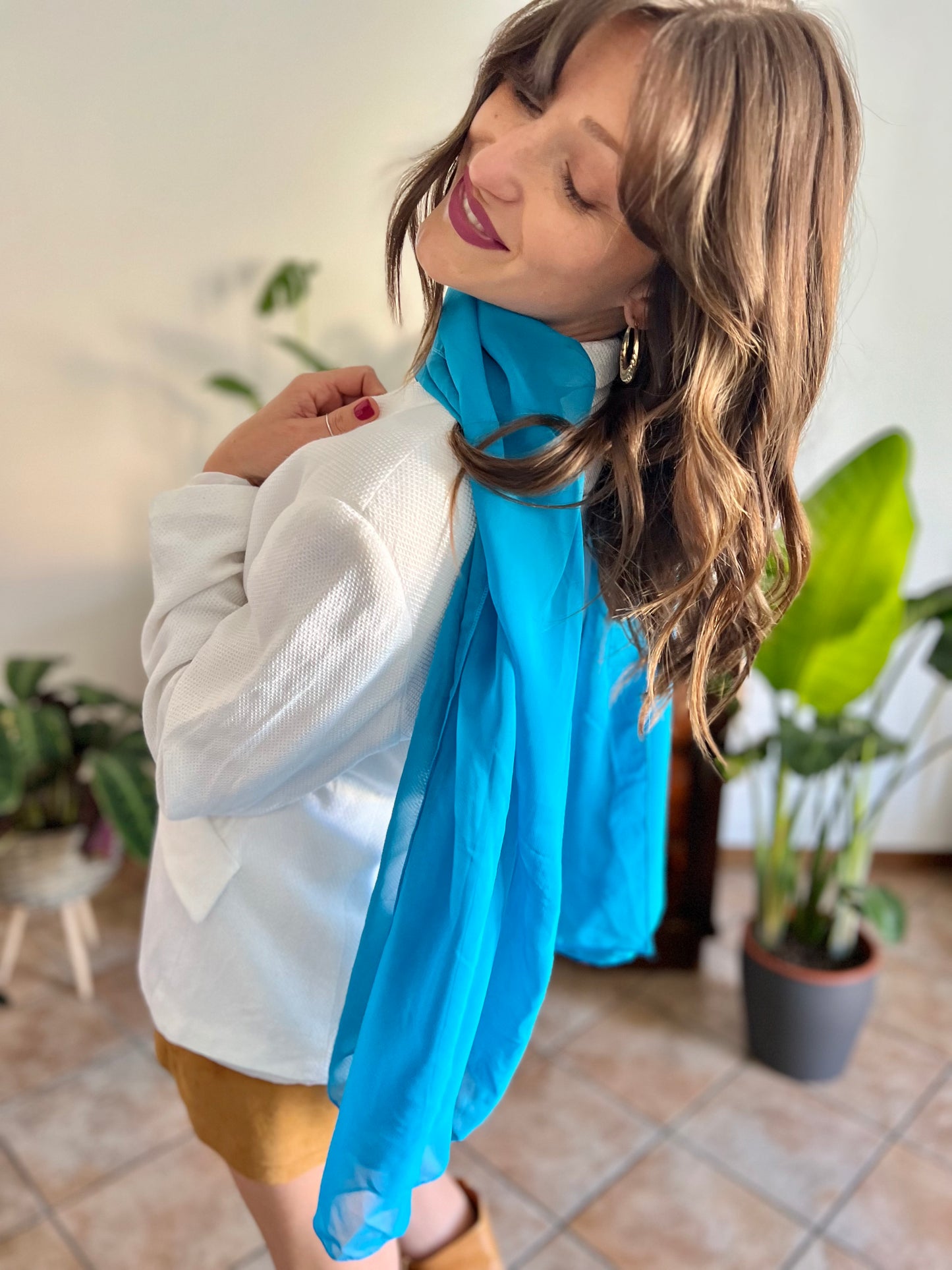 1970's vintage turquoise blue sheer scarf
