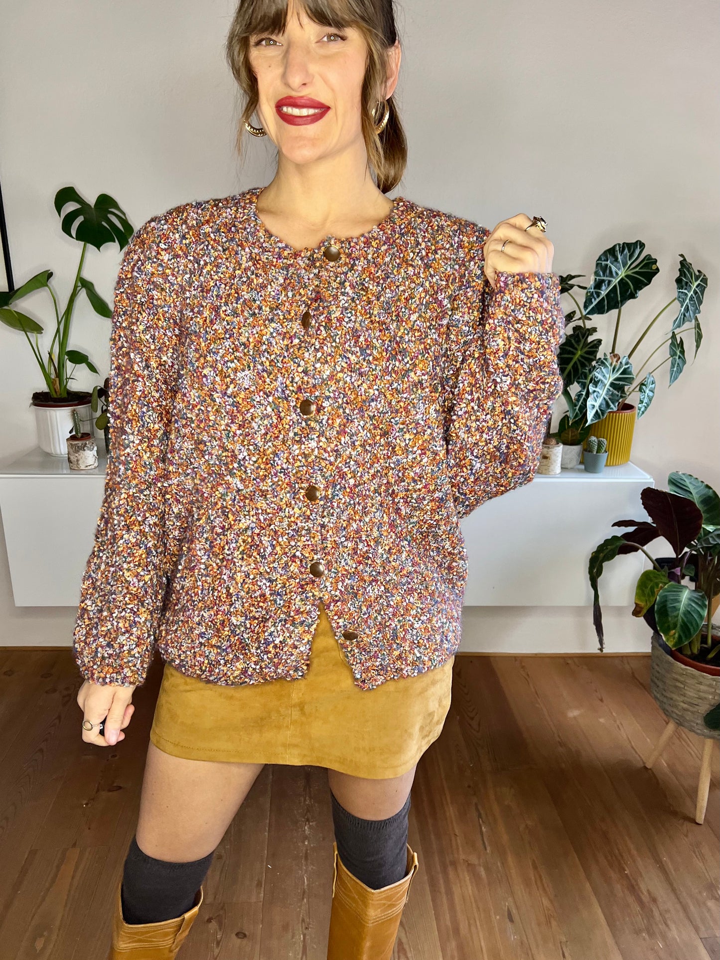 1970's vintage oversize rainbow wool textured cardigan