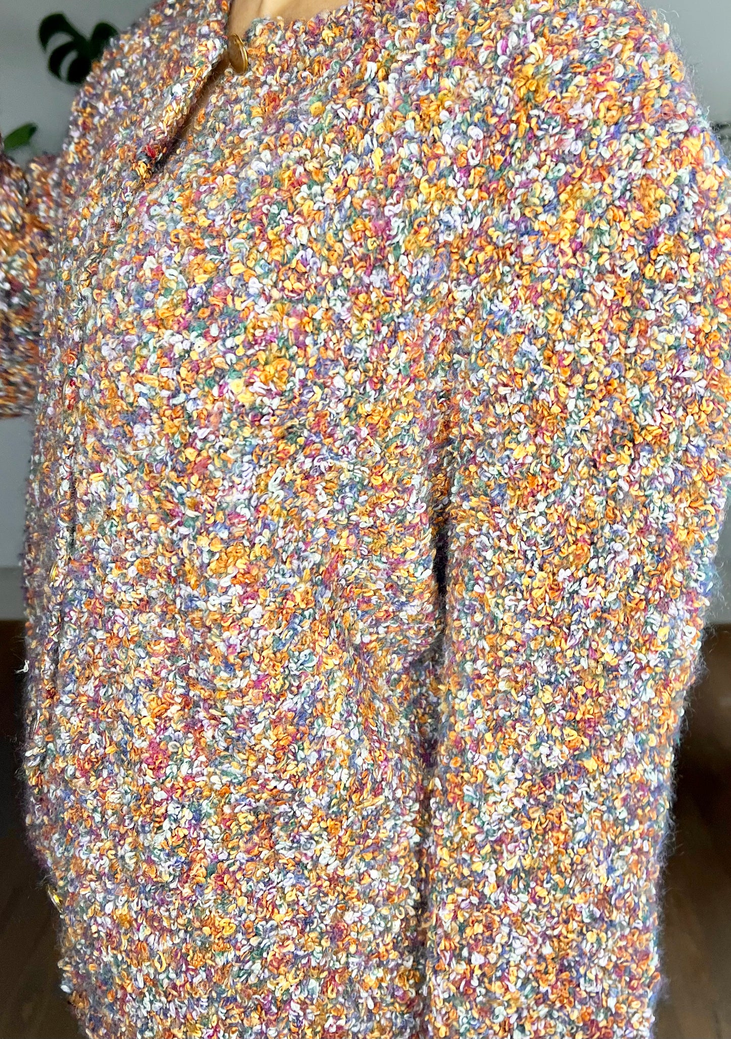 1970's vintage oversize rainbow wool textured cardigan