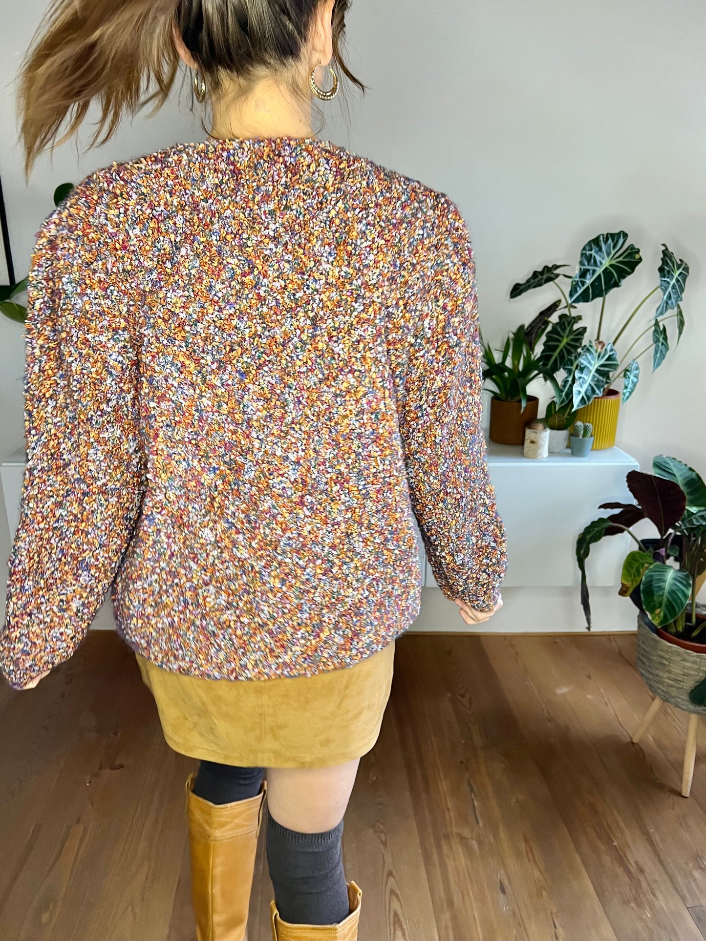 1970's vintage oversize rainbow wool textured cardigan