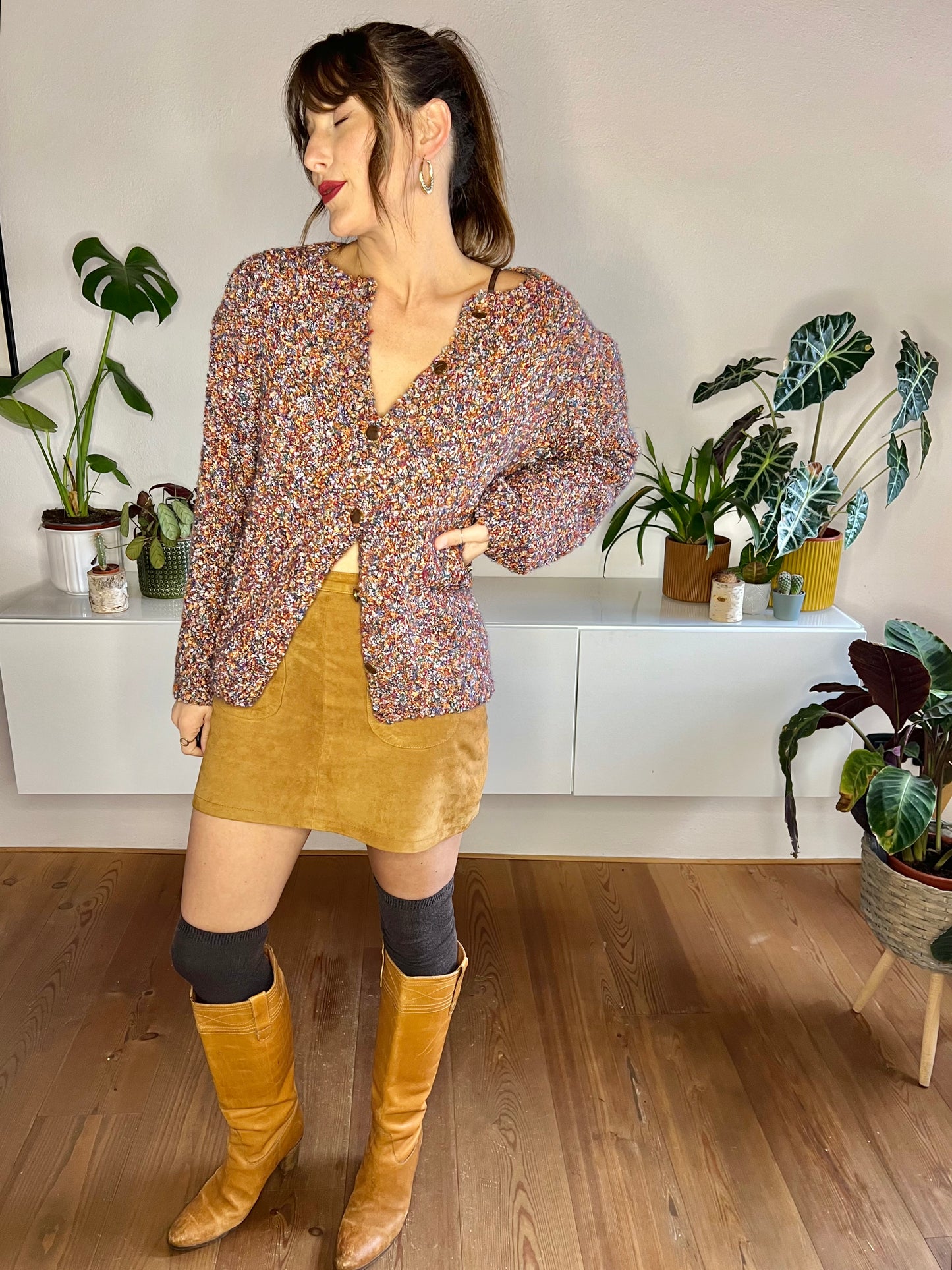 1970's vintage oversize rainbow wool textured cardigan