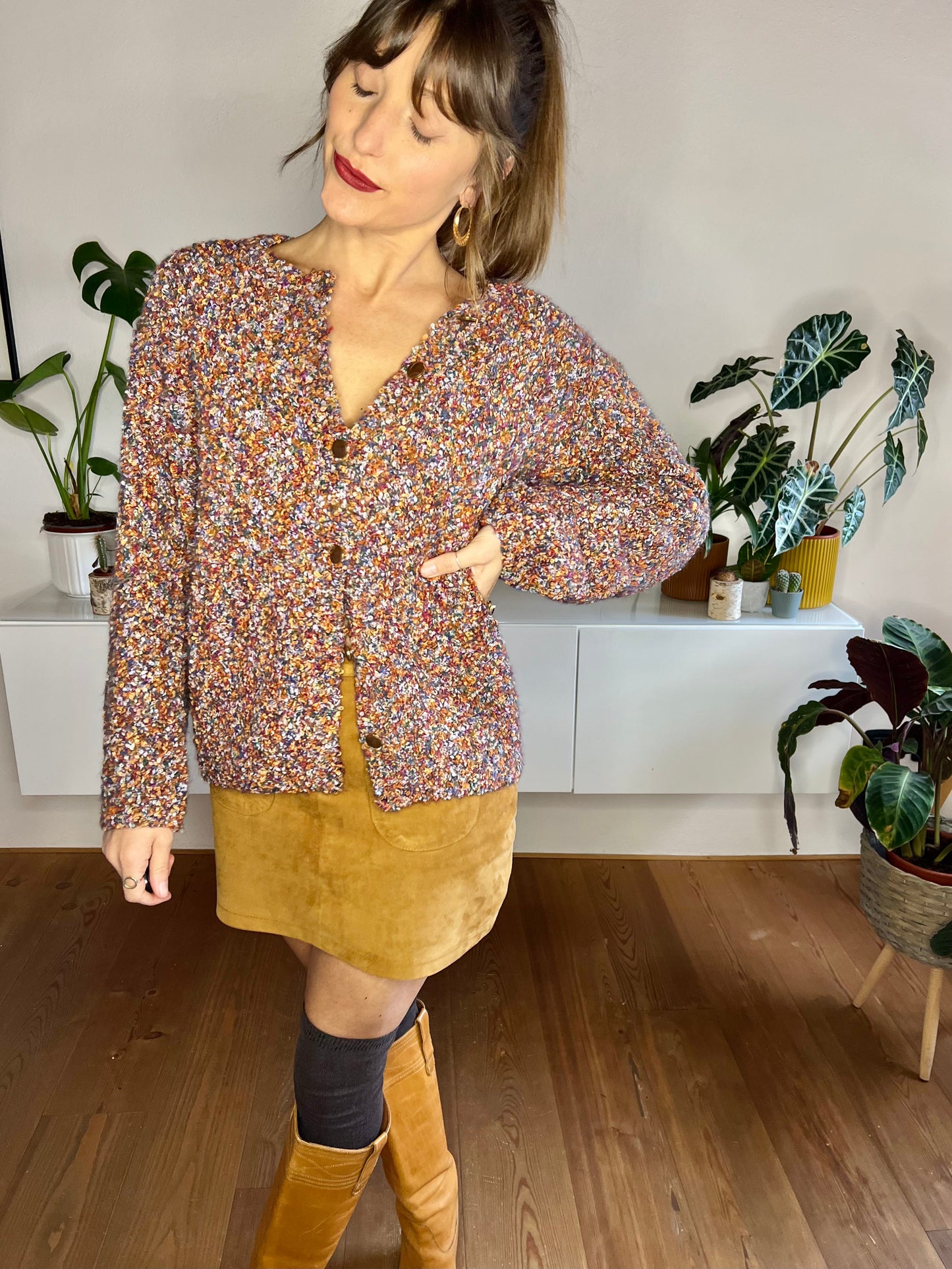 1970's vintage oversize rainbow wool textured cardigan