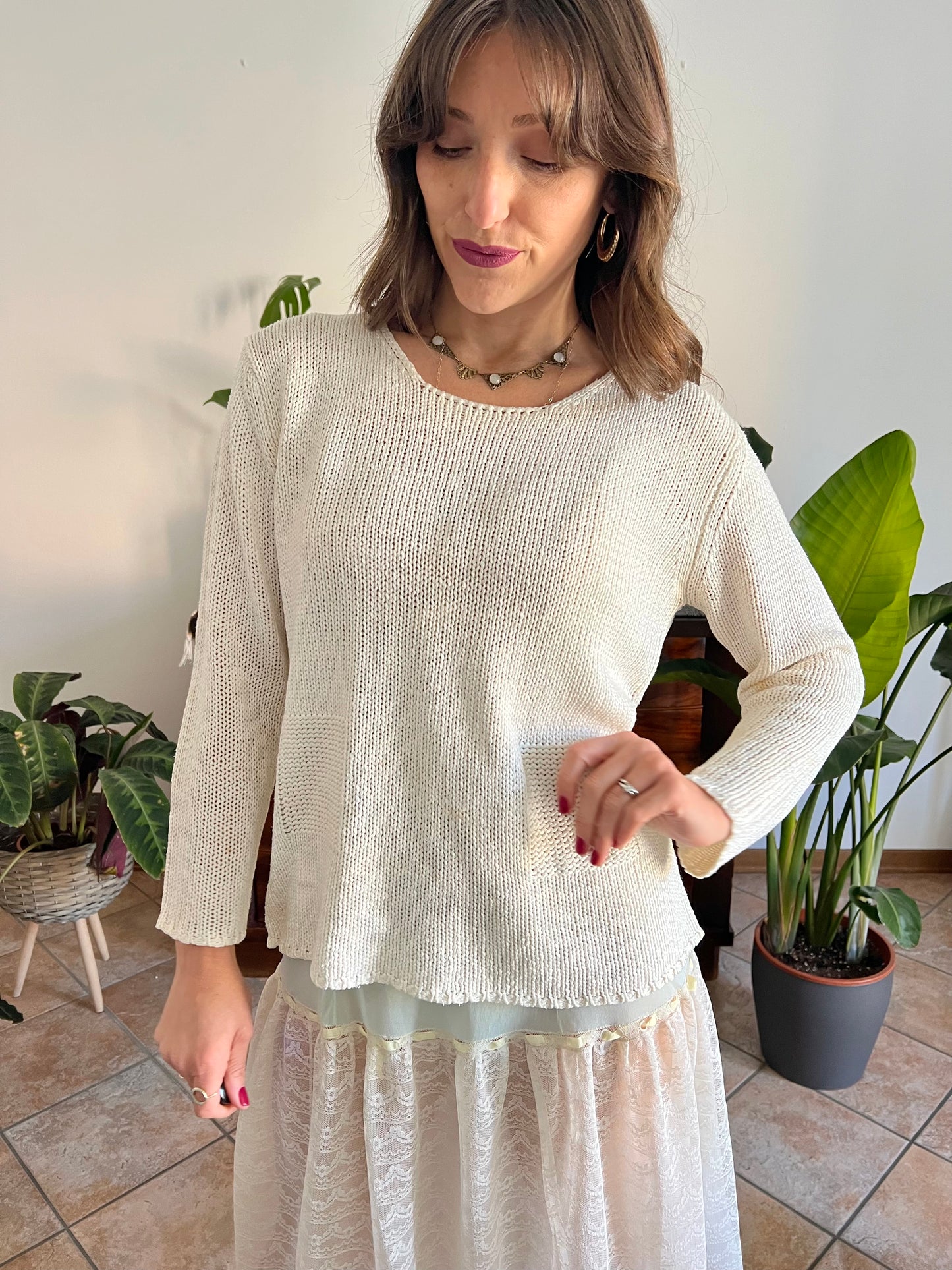 1990's vintage silk blend cream knit pullover