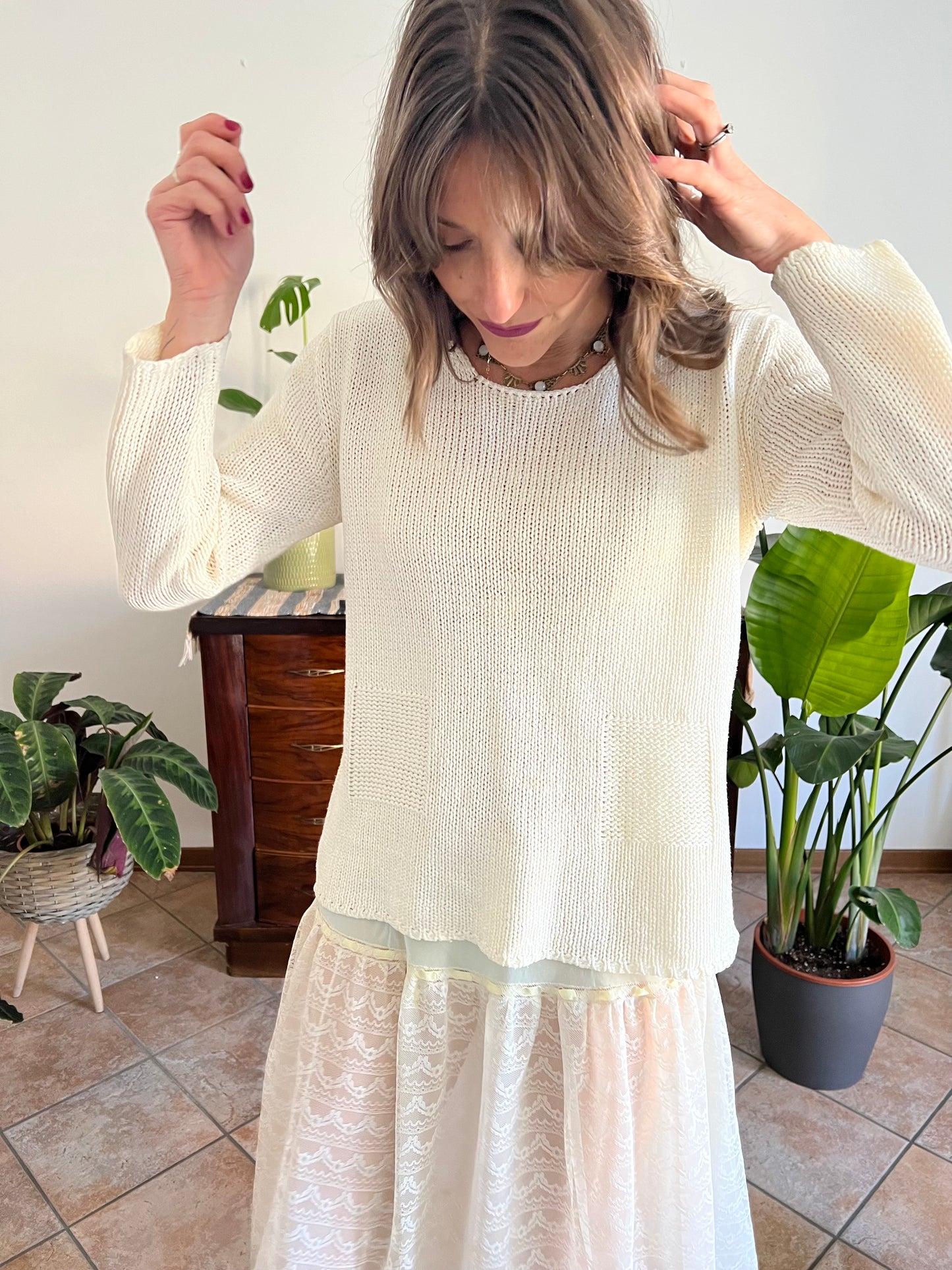 1990's vintage silk blend cream knit pullover