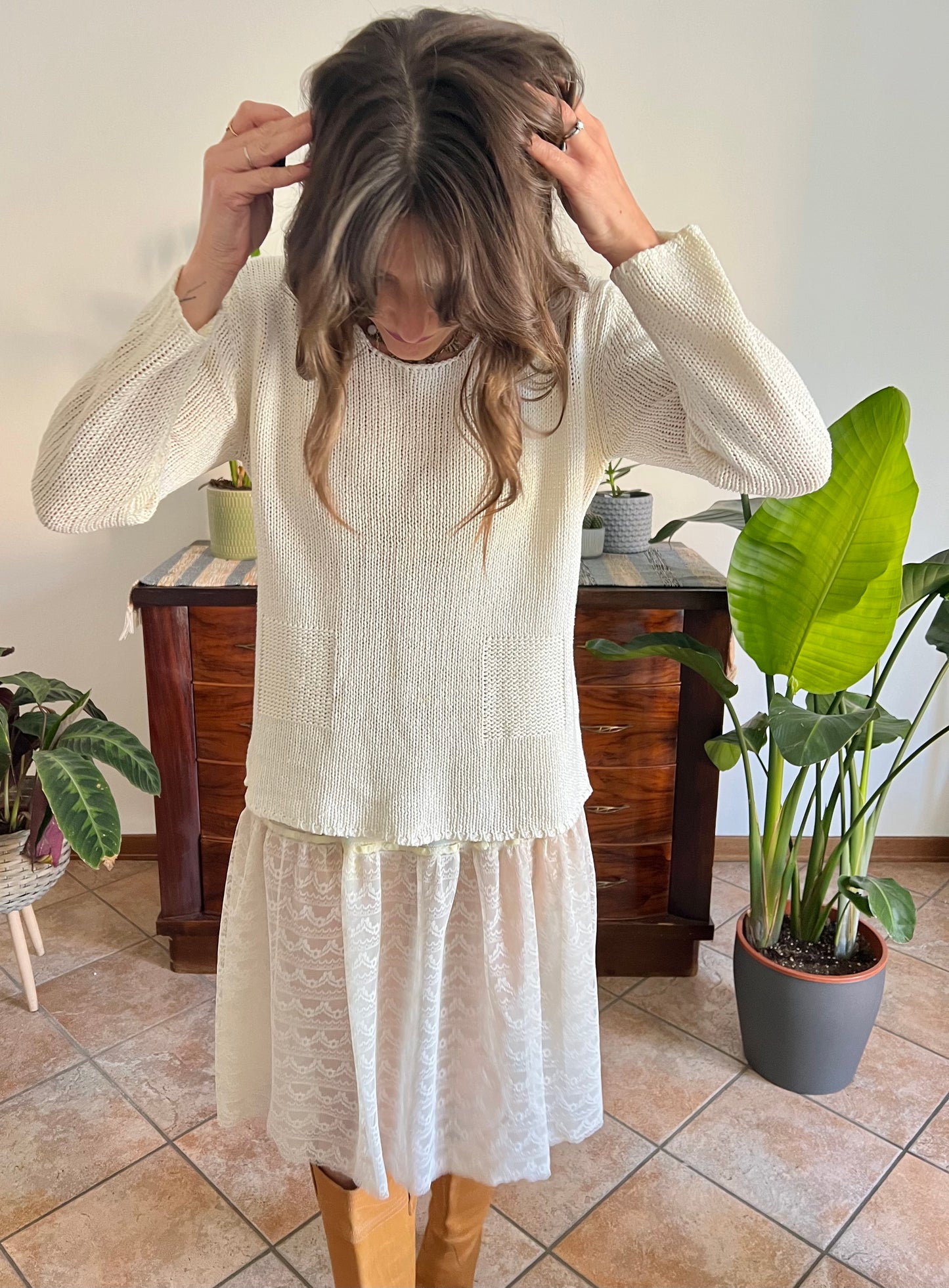 1990's vintage silk blend cream knit pullover