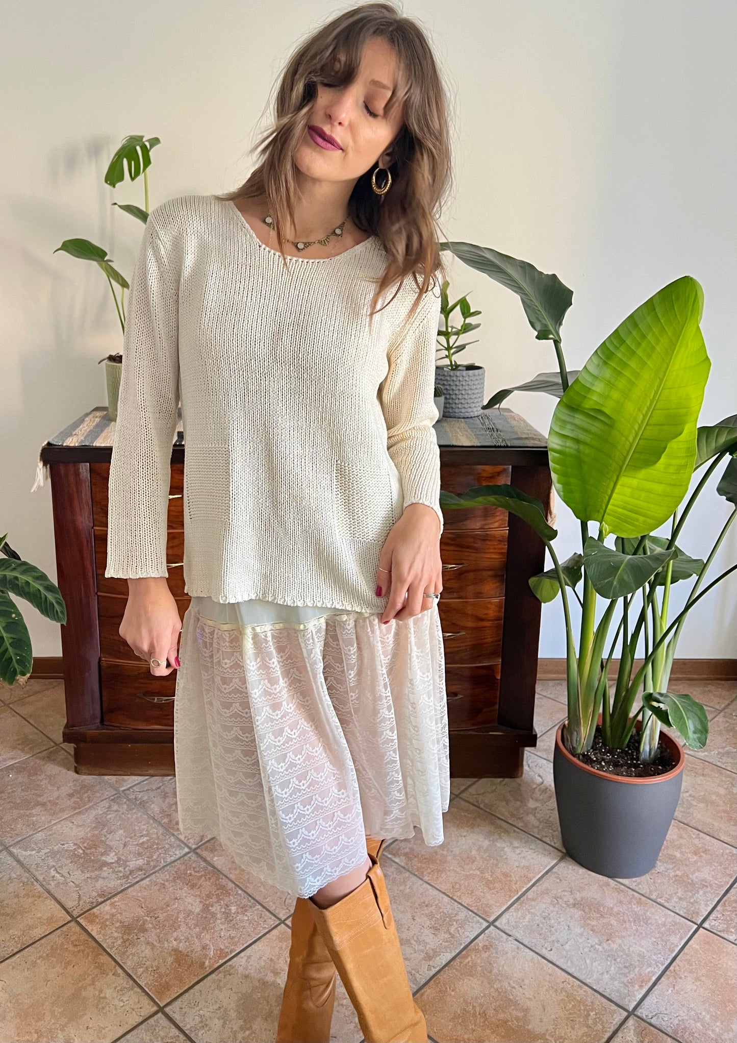 1990's vintage silk blend cream knit pullover