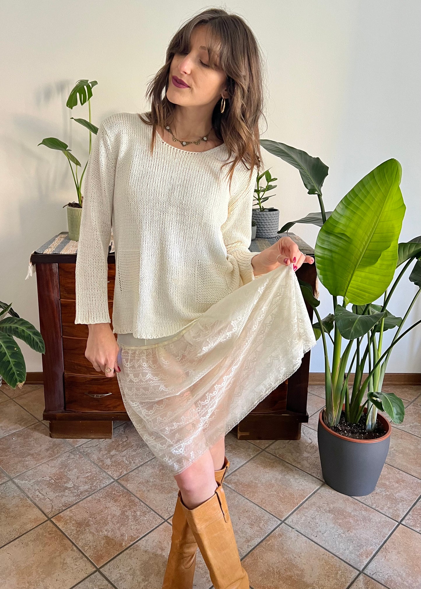 1990's vintage silk blend cream knit pullover