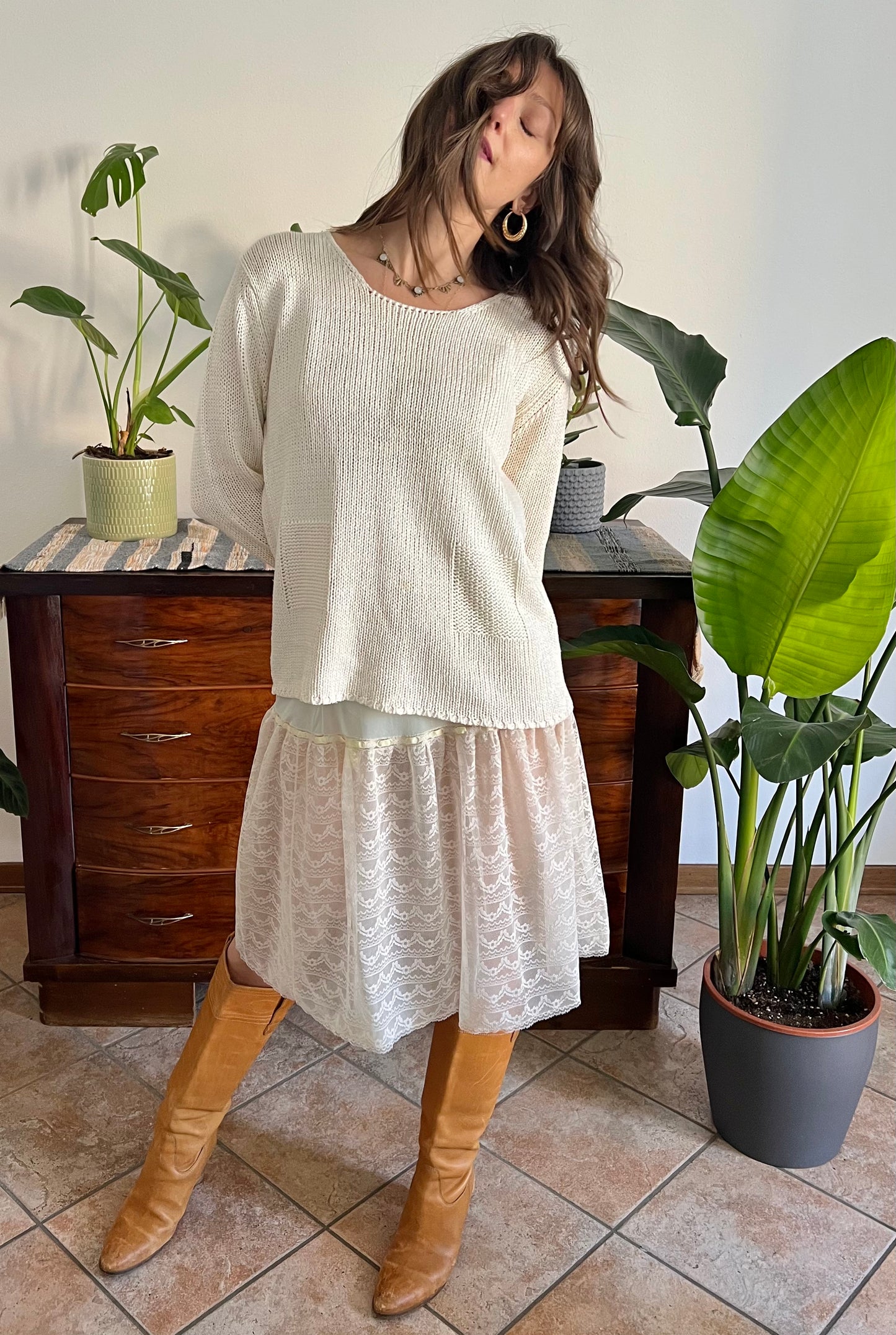 1990's vintage silk blend cream knit pullover