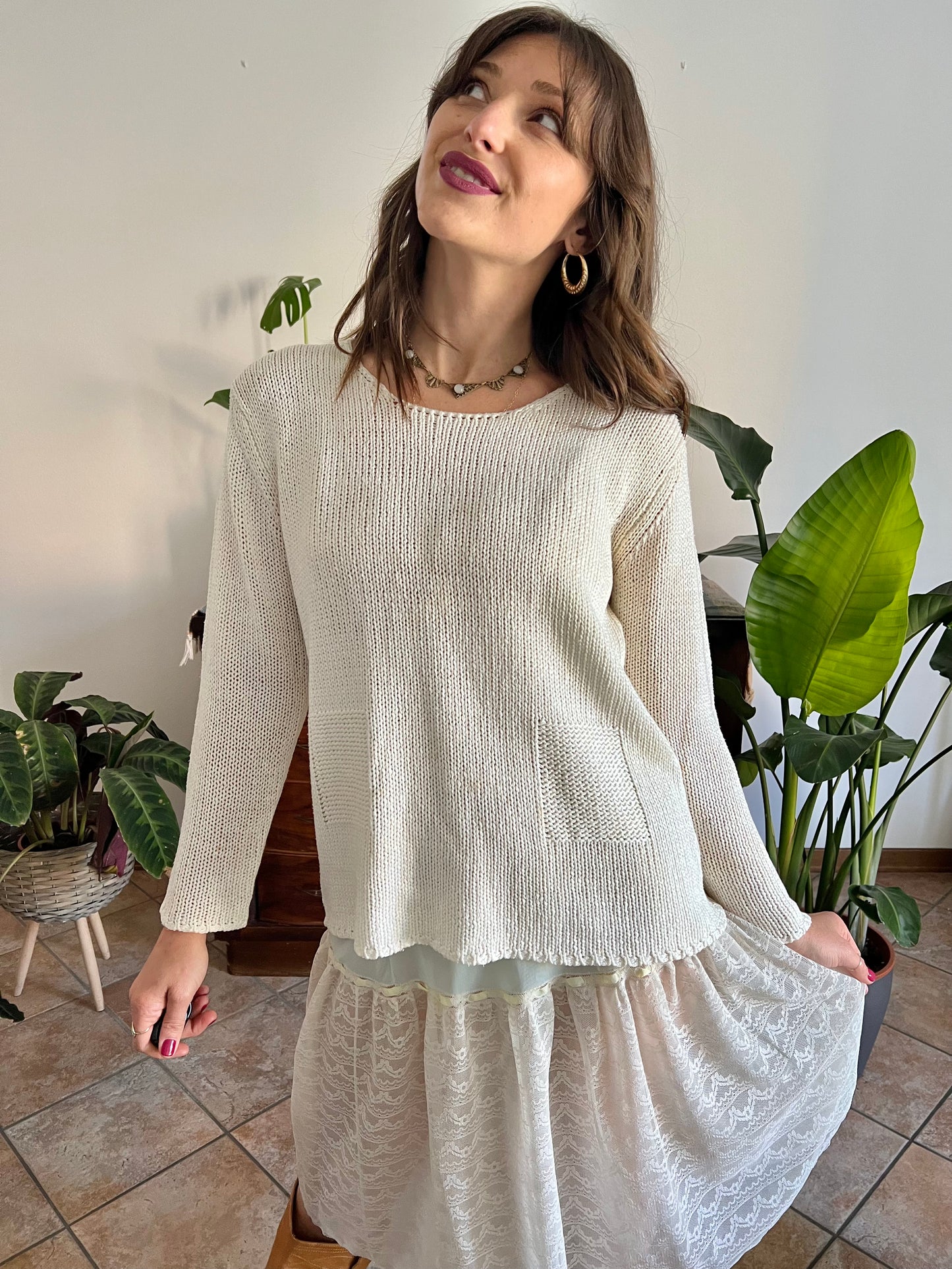 1990's vintage silk blend cream knit pullover