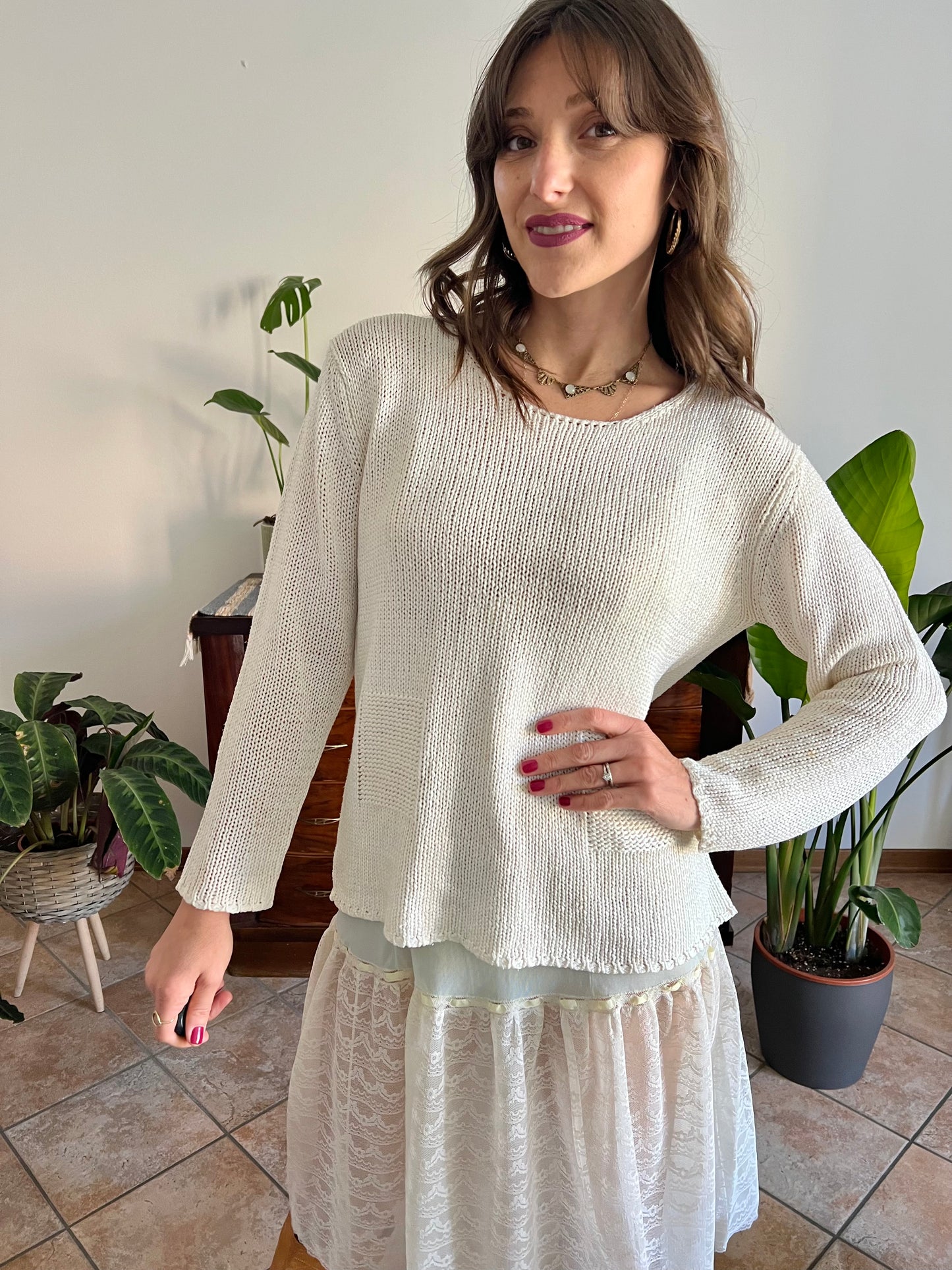 1990's vintage silk blend cream knit pullover