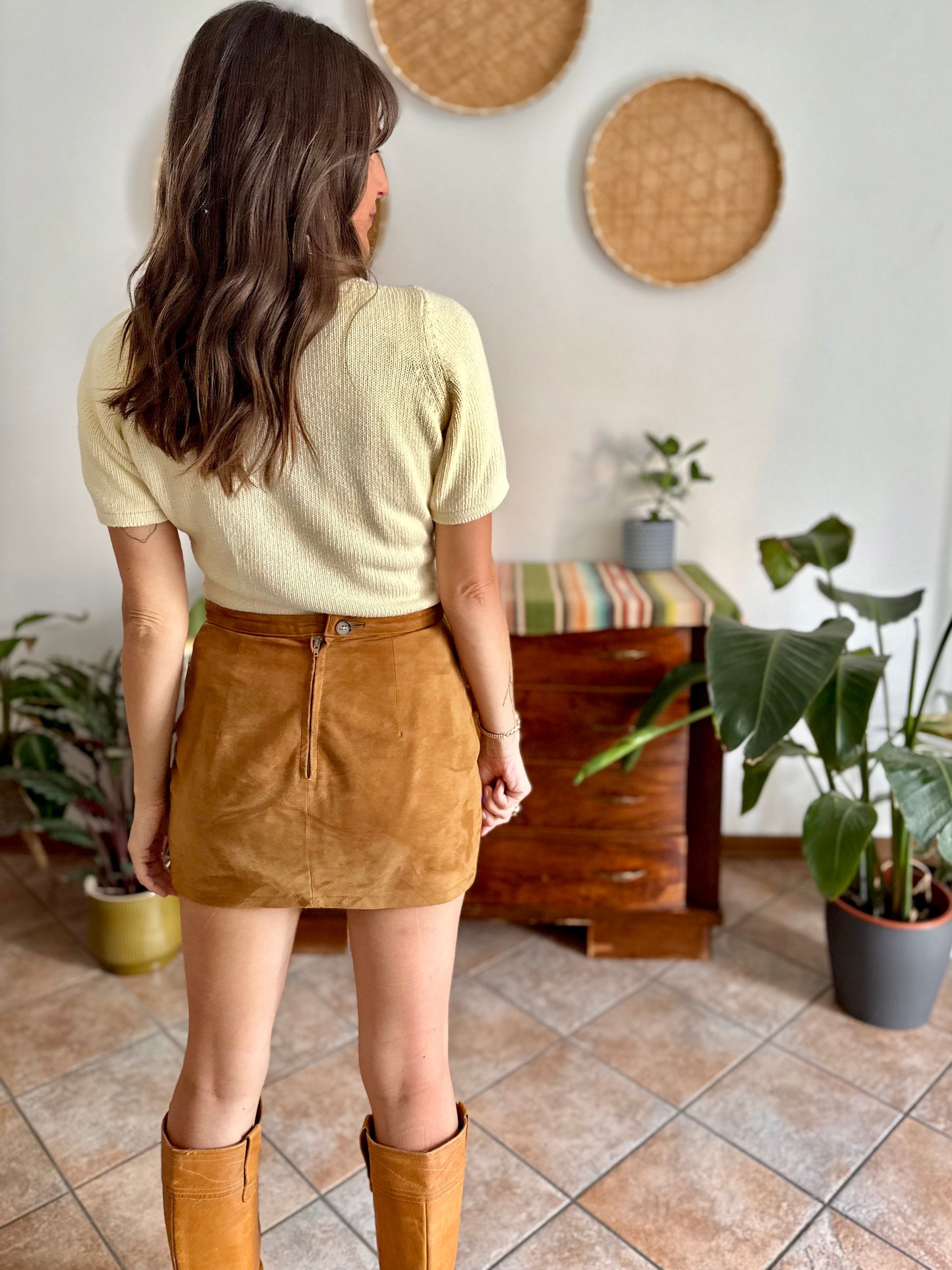 1970's vintage butter yellow knit cotton short sleeve pullover