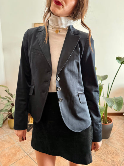 1990’s vintage black satin blazer with stitch detailing