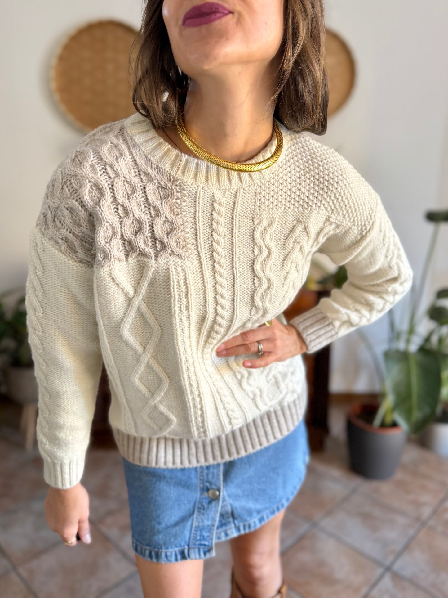 Y2k vintage new with tags cream wool and alpaca blend cable knit pullover