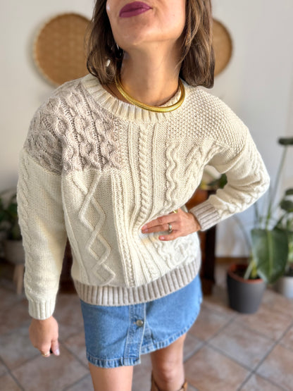 Y2k vintage new with tags cream wool and alpaca blend cable knit pullover
