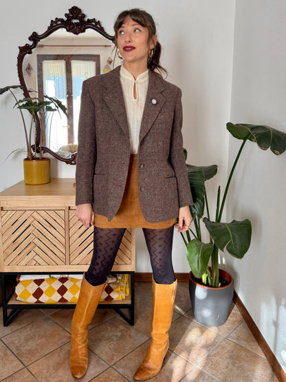 1960’s vintage mauve tweed wool blazer with cloisonné pin