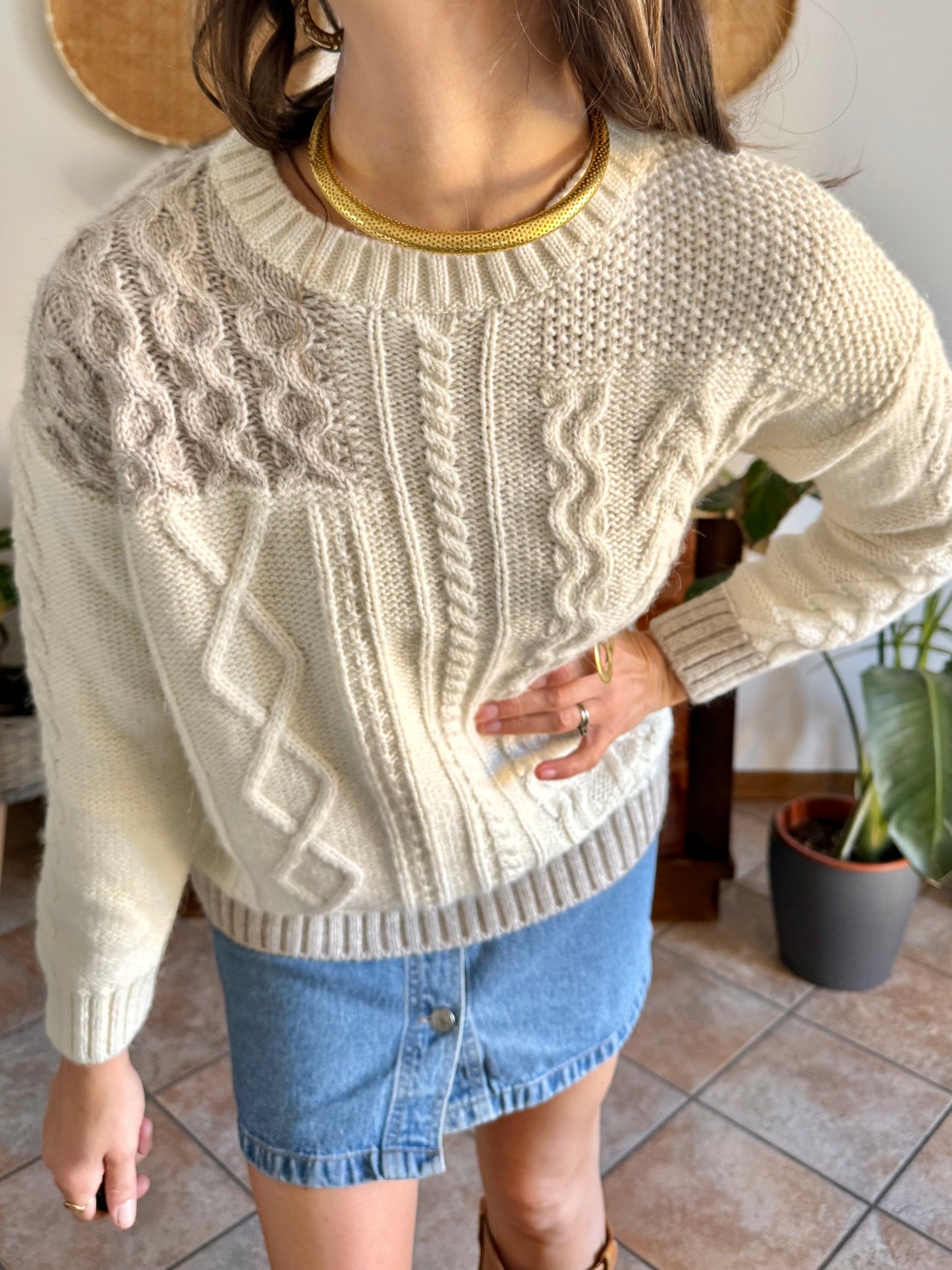 Y2k vintage new with tags cream wool and alpaca blend cable knit pullover