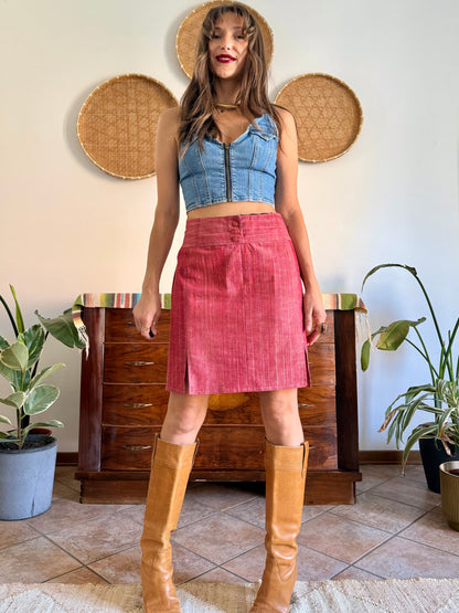 1990's vintage red and white pin stripe textured mini skirt