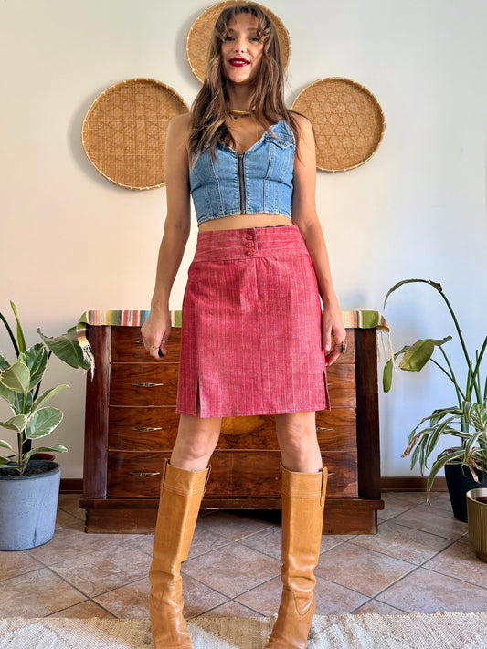1990's vintage red and white pin stripe textured mini skirt