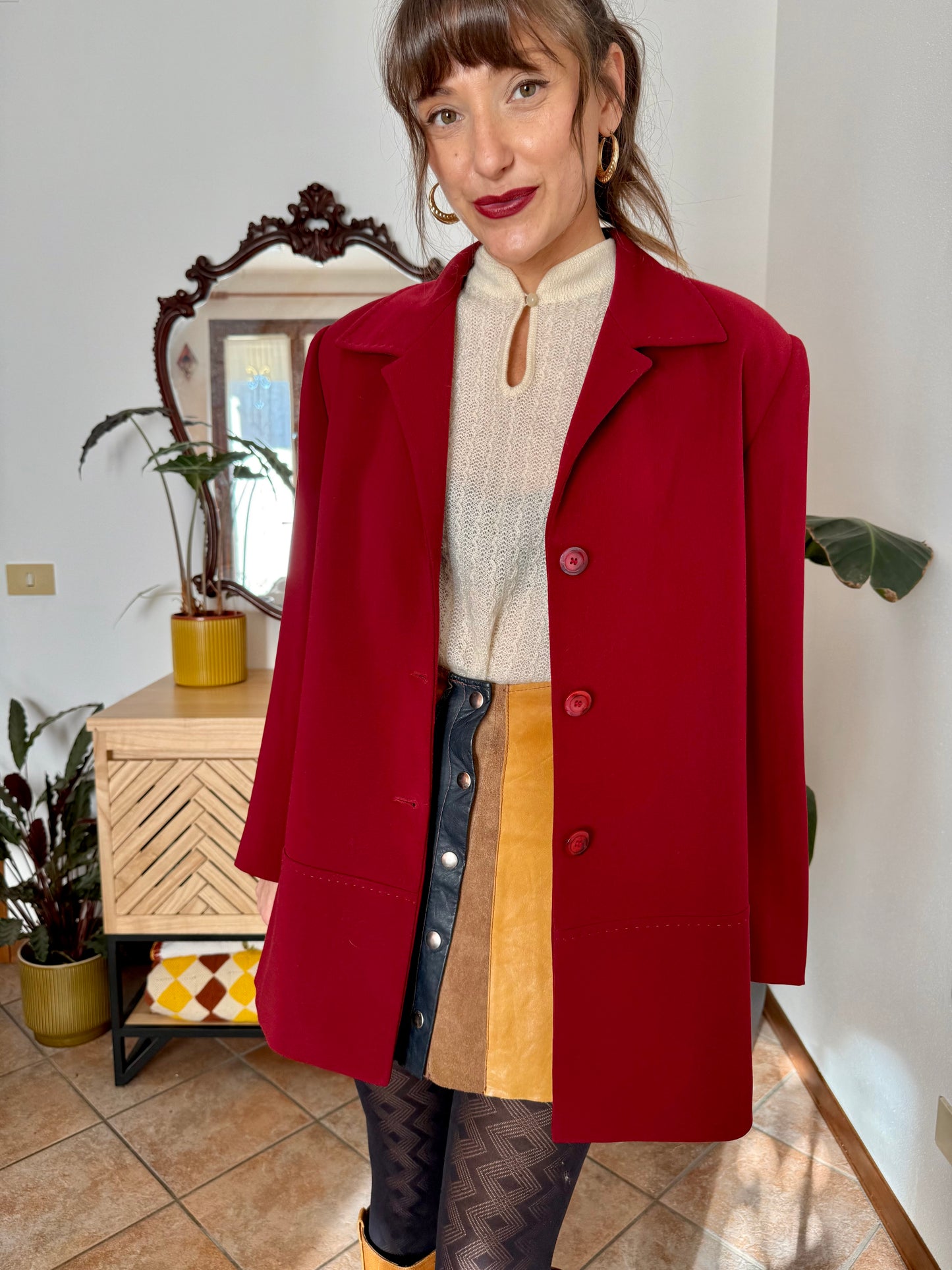 1970’s vintage oversize dark cherry red blazer with stitched detailing