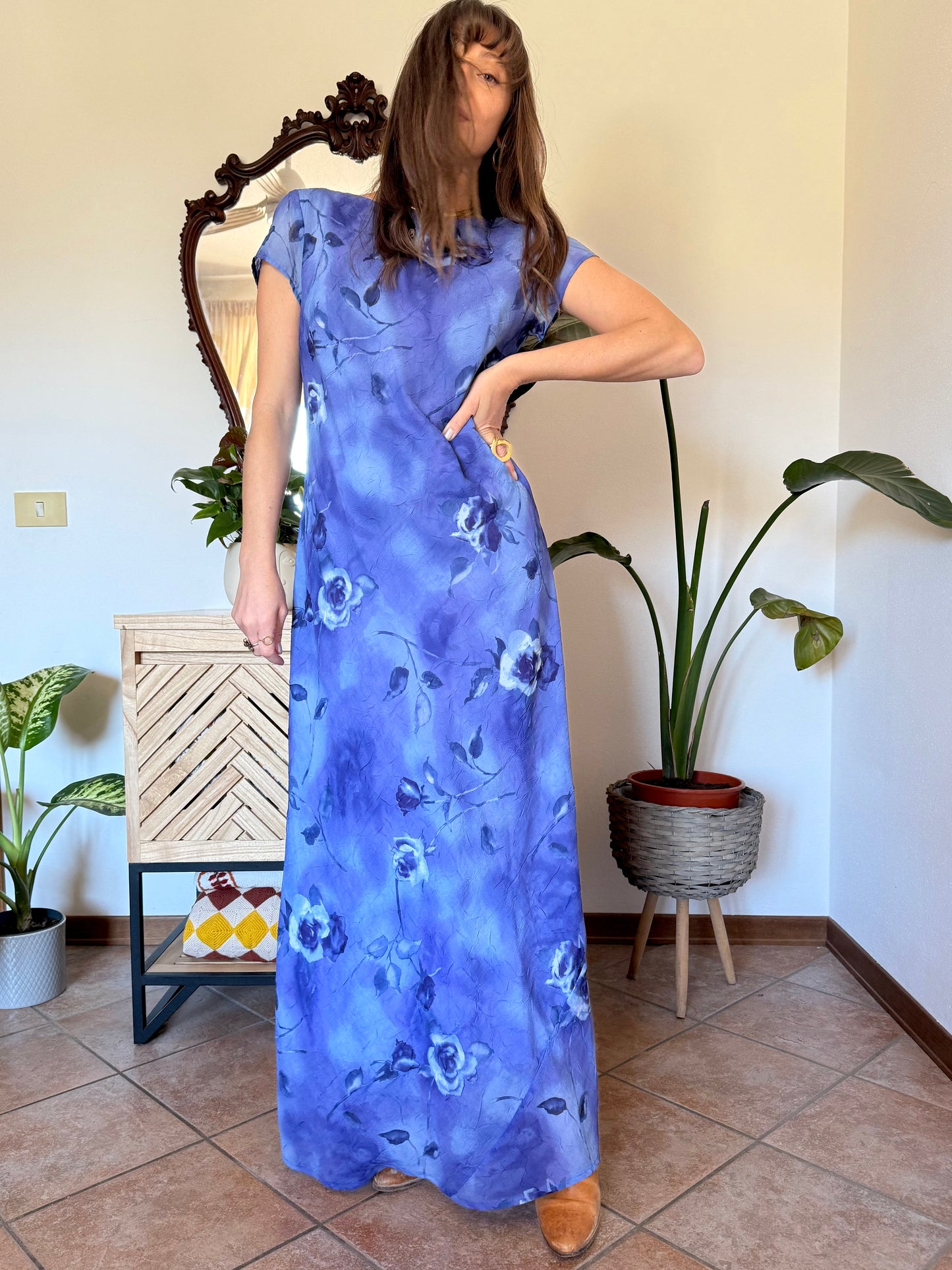 1990’s vintage multi-tonal blue floral maxi dress