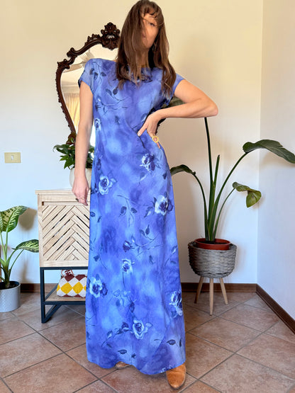 1990’s vintage multi-tonal blue floral maxi dress